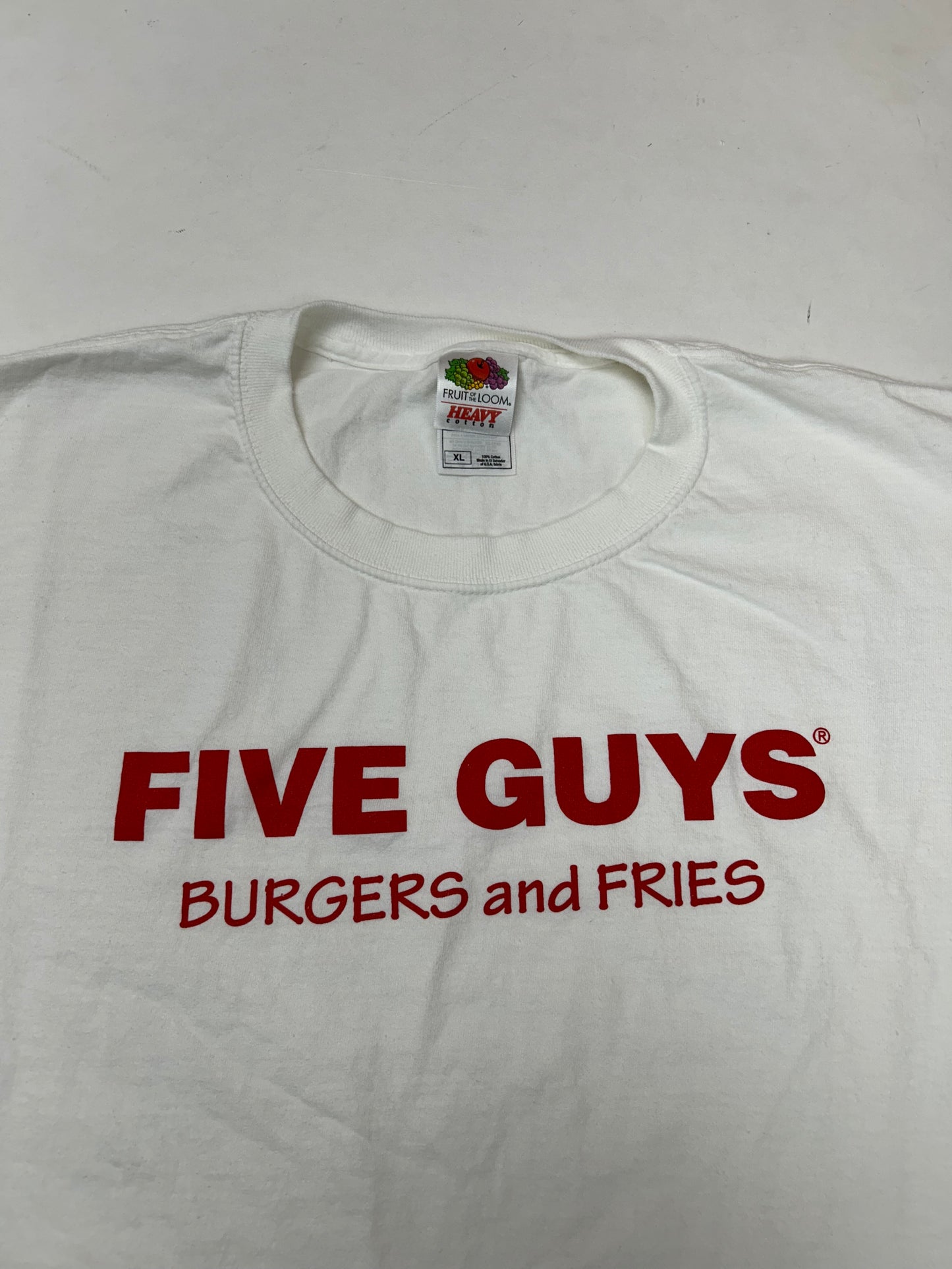 Vintage 00s Five Guys Burgers & Fries Food Promo Tee XL 24x29.75 Inches
