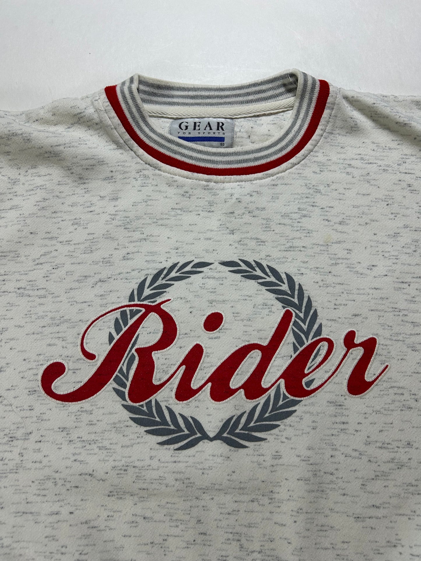 Vintage Gear For Sports Rider University College Crewneck Sweatshirt Boxy Mediumish Fit 23.25x25.75 Inches Gray