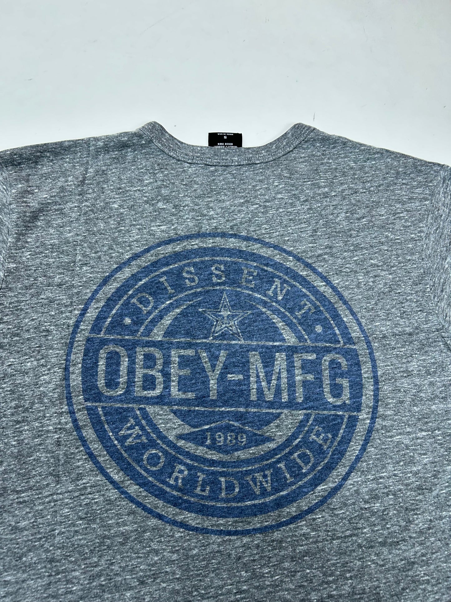 OBEY Dissent Worldwide Tee Gray  Small/Medium Fit 19.5x26.25 Inches