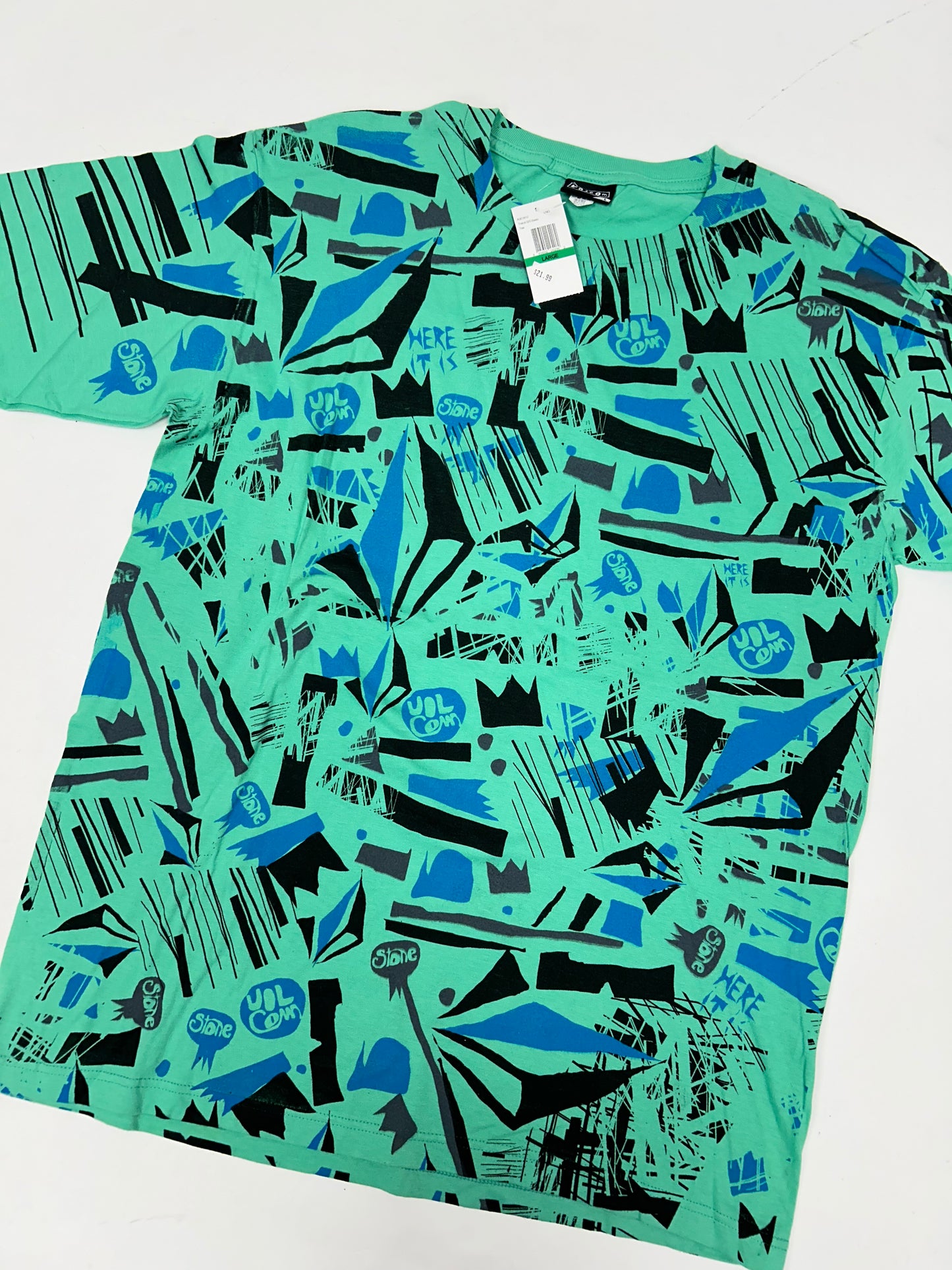 Vintage Volcom Stone All Over Print Skateboarding Skate Surf Tee Large 22.25x30.75 Inches Brand New Old Stock With Tag