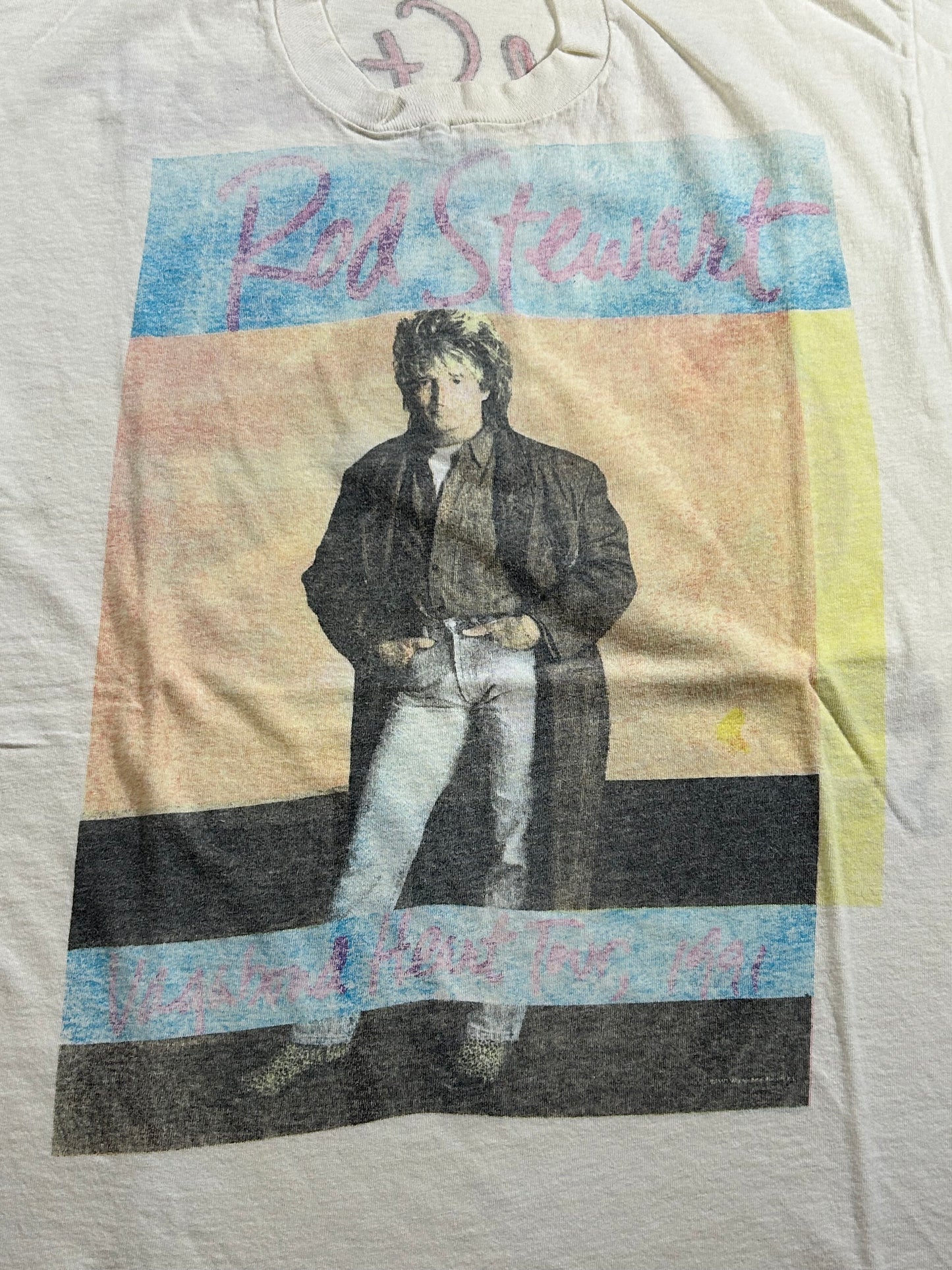 Vintage 1991 Rod Stewart Vagabond Heart Tour 1991 Music Band Tee Perfectly Worn In & Faded M/L 20.5x26.75 Inches As Is