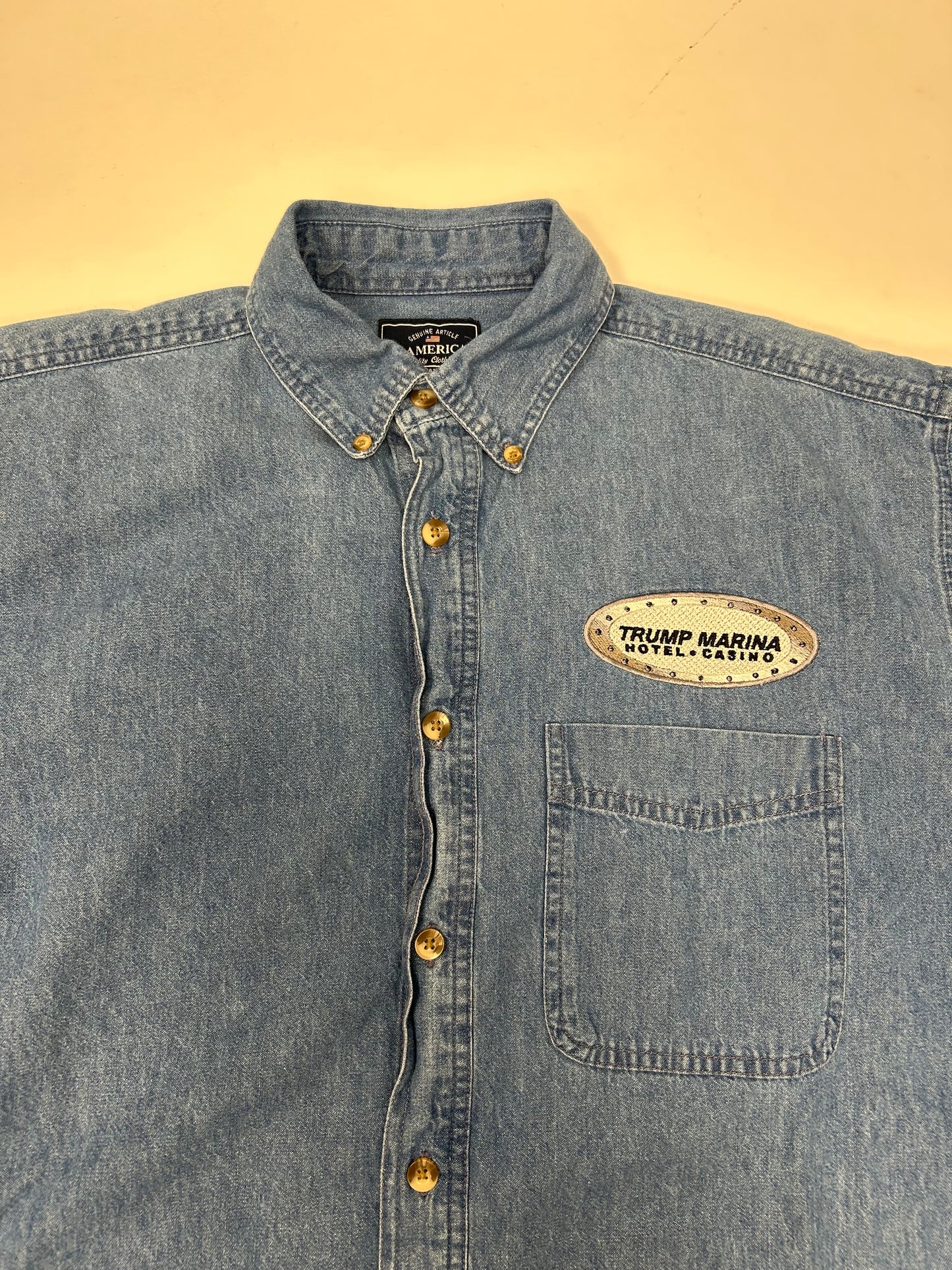 Vintage Trump Marina Hotel Casino Button Up Denim Shirt J. America Medium