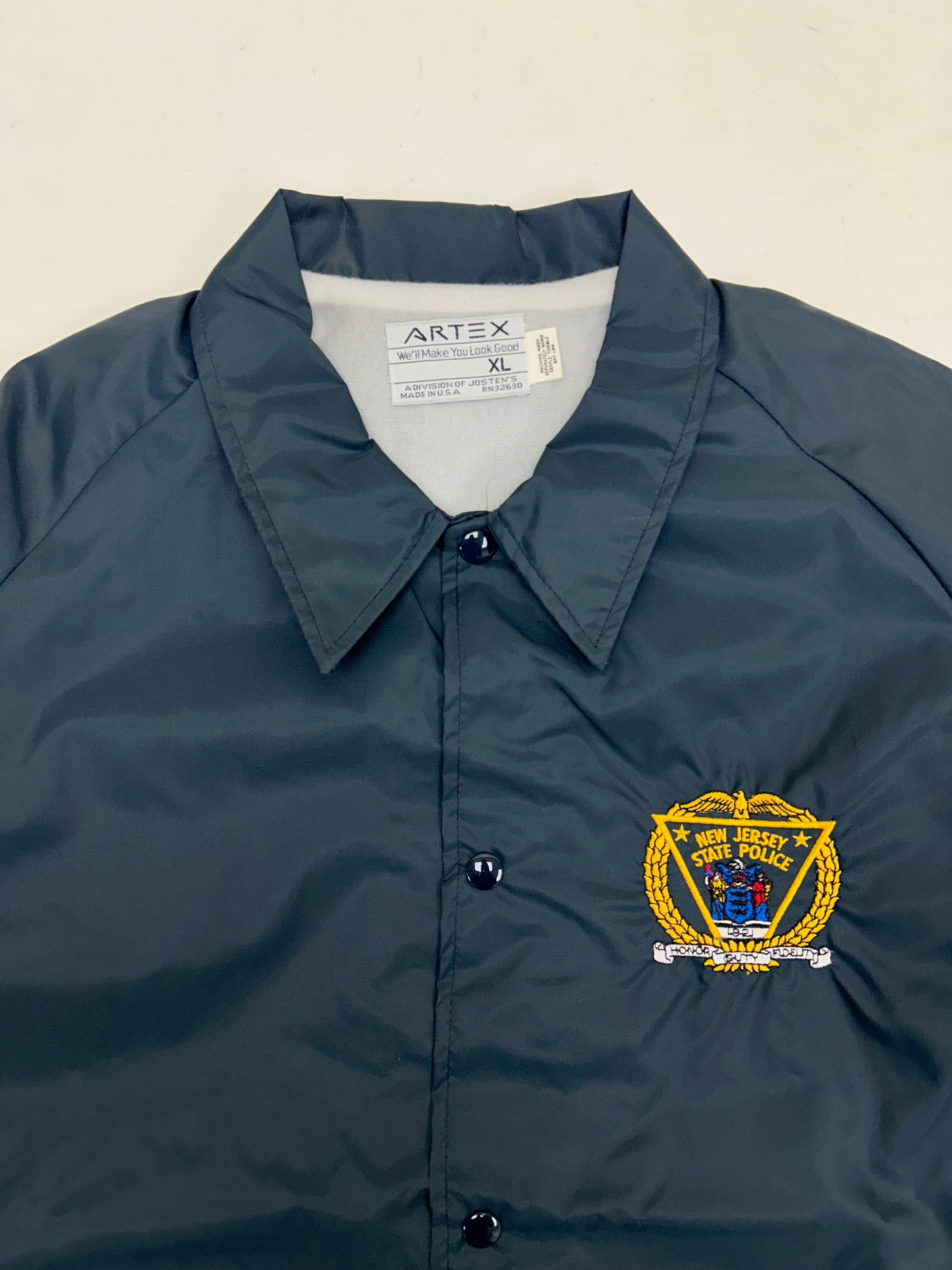 Vintage 90s New Jersey State Police Coaches Jacket Artex XL 27x31 Inches Navy