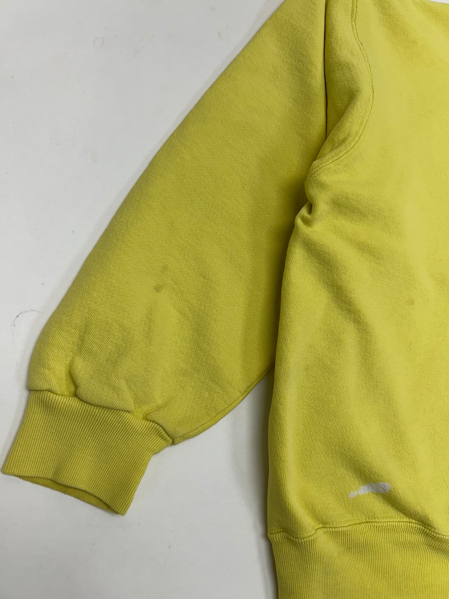 Vintage Champion Chest Script Logo Crewneck Sweatshirt Worn In Well Yellow USA Boxy Fit M/L 24.5x25 Inches As Is