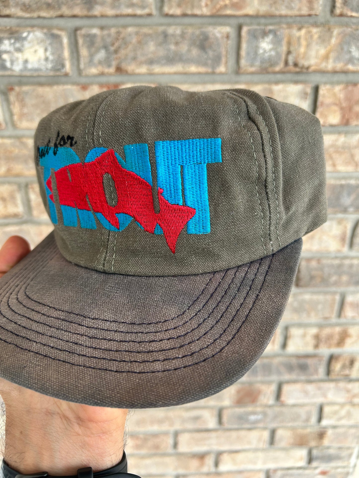 Vintage Out for Trout Snapback Fishing Hat Cap Made In The USA Great Fading 90s