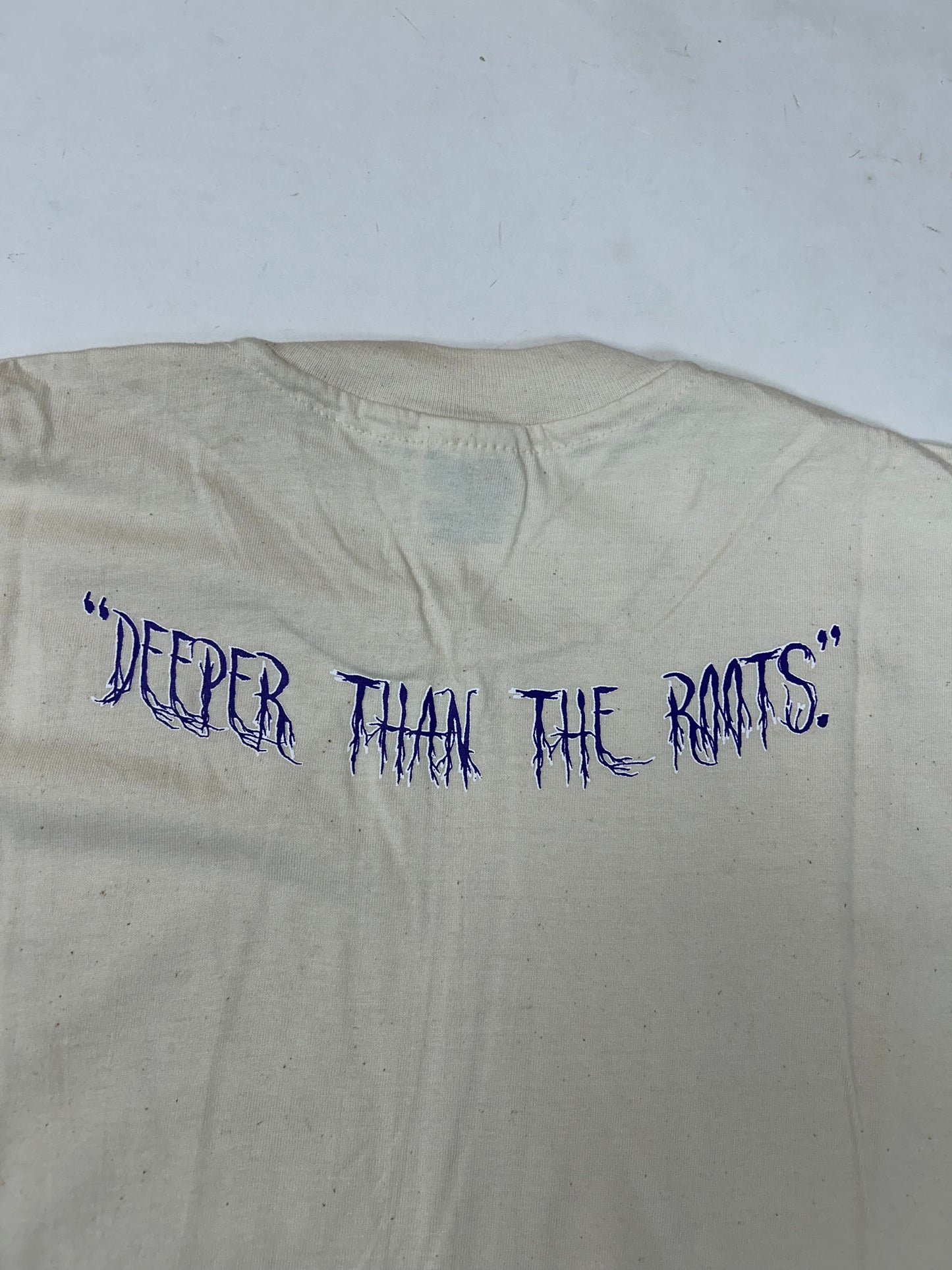Edgewood NJ first edition “Deeper Than The Roots.” Tee 2XL 90s Hanes Beefy-T USA 100% Cotton Light Tan