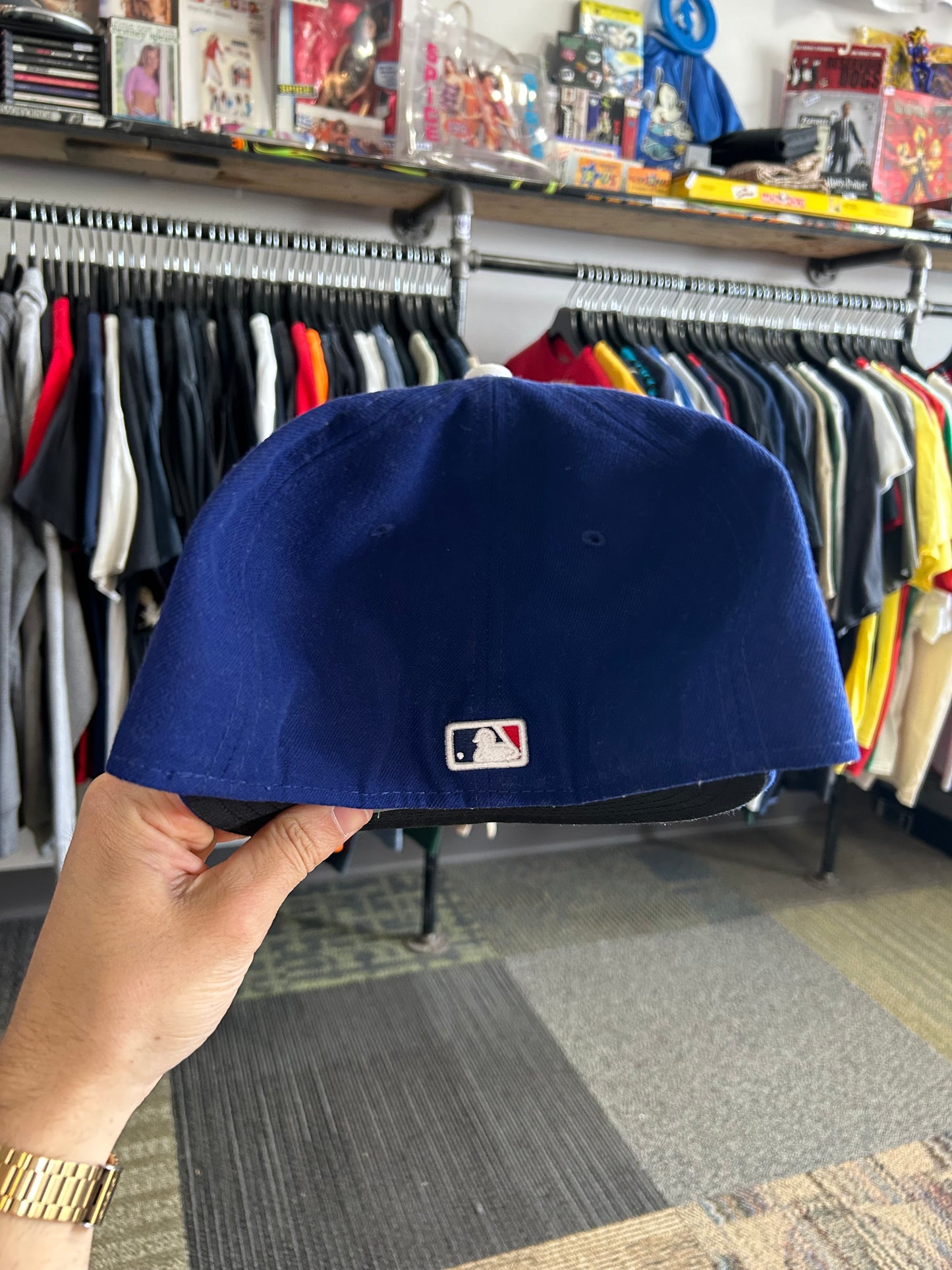 Los Angeles Dogers NewEra Hat Fitted Cap Adult Size 7 1/4 Blue LA Logo Polyester China