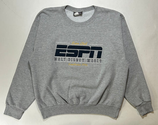 Vintage ESPN Walt Disney World ESPN Club Crewneck Sweatshirt Gray Boxy Large 24.75x26.5 Inches