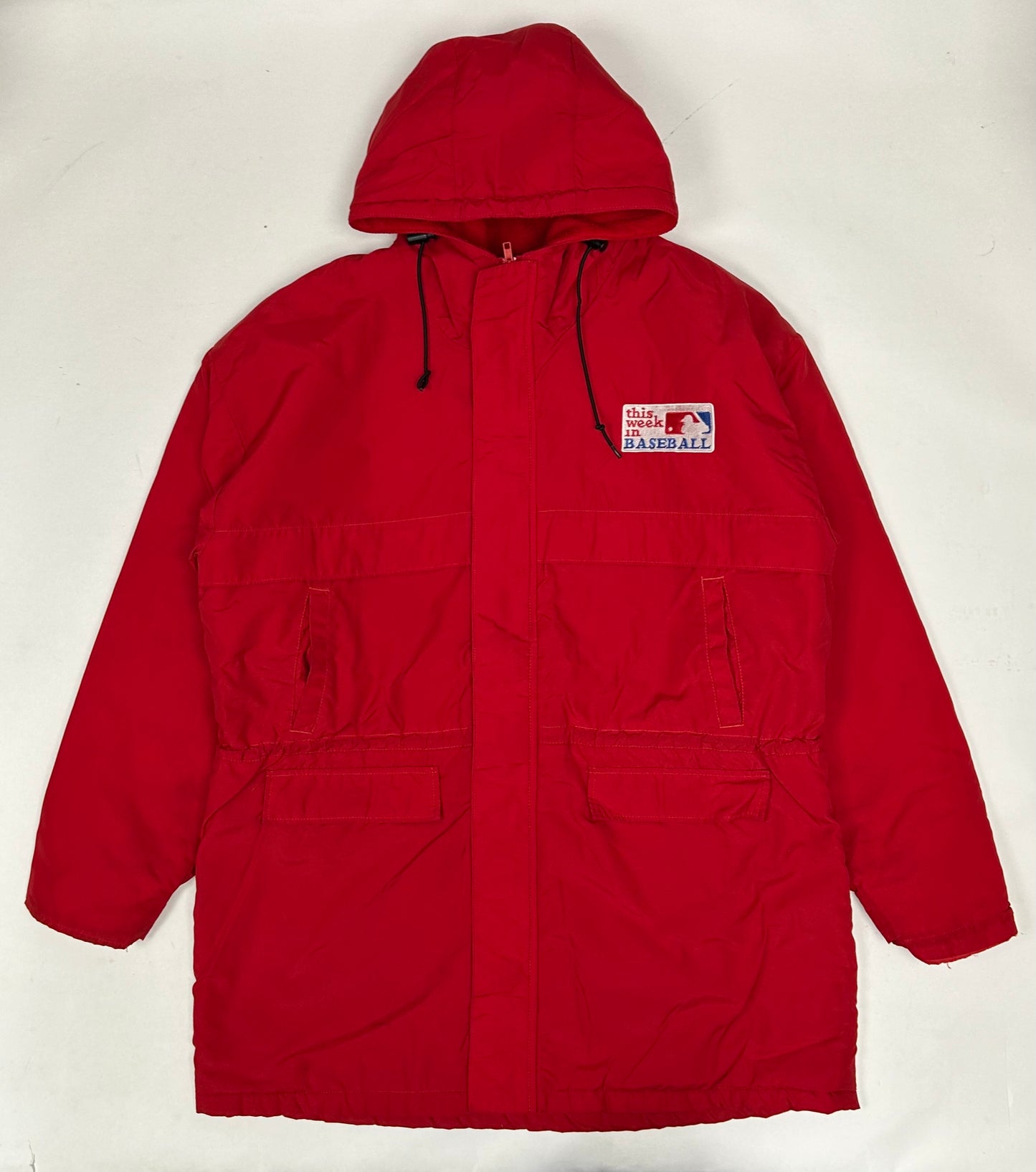 Vintage Chalk-Line MLB This Week In Baseball Zip Long Trench Style Jacket Size Tagged Large 26.5x36.5 Inches As Is Has Wear