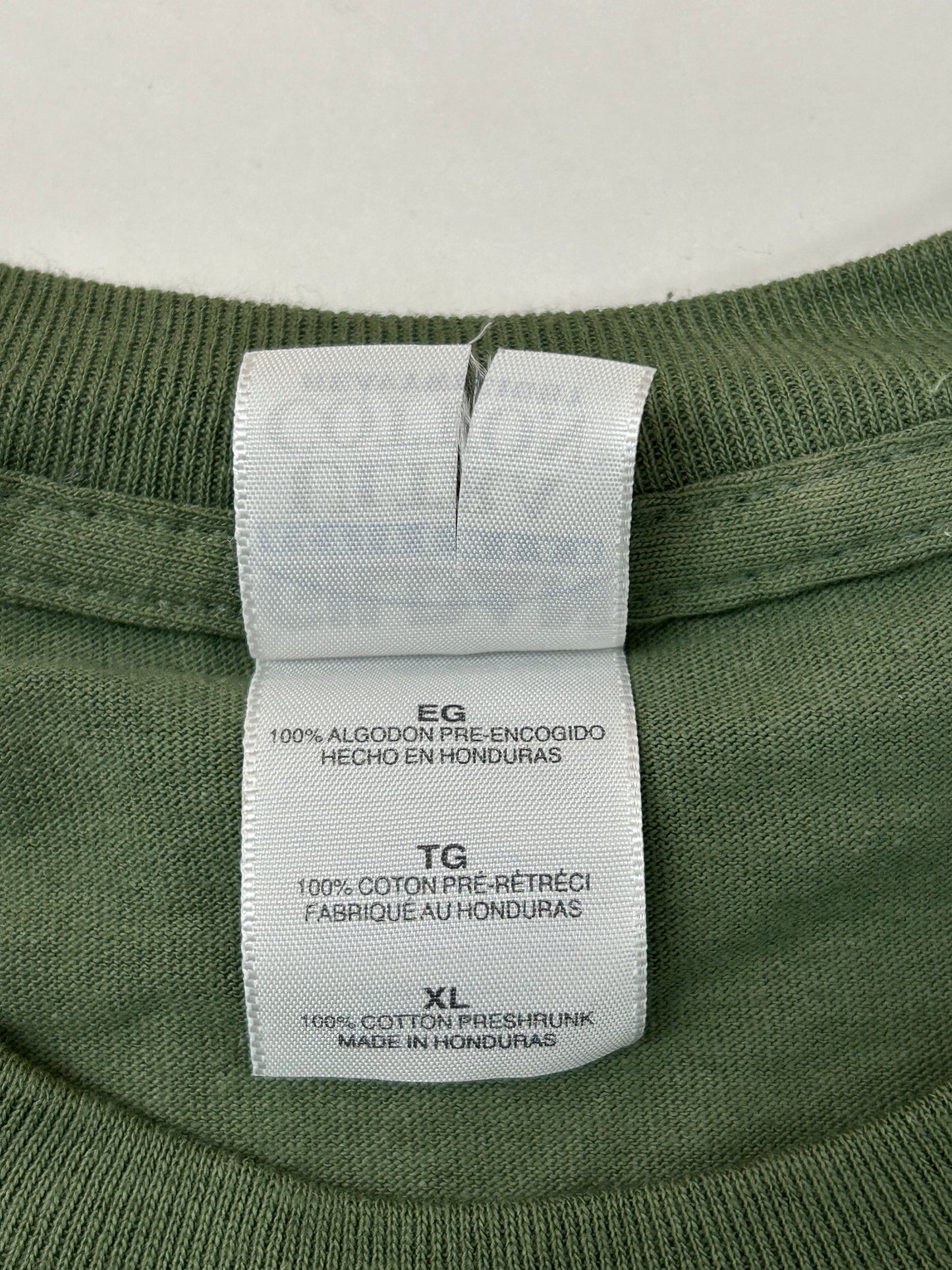 Edgewood NJ first edition “Deeper Than The Roots.” Tee XL 24.25x29 Inches 00s Gildan 100% Cotton Honduras Olive Green