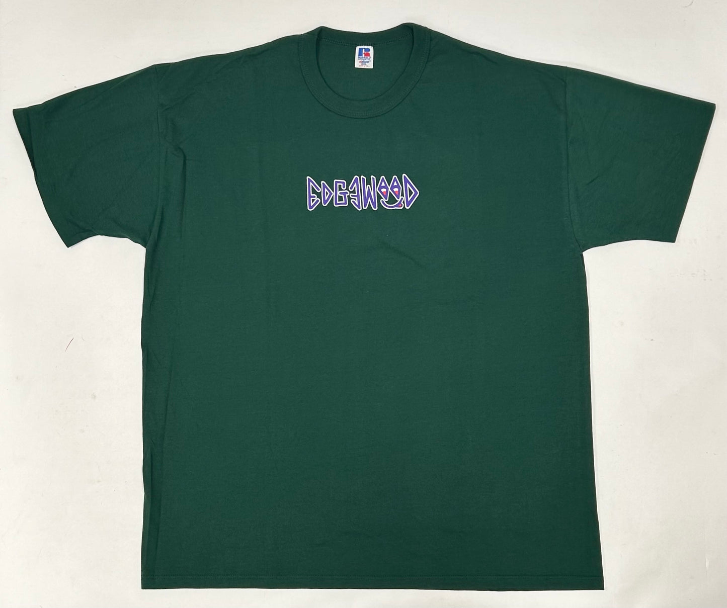 Edgewood NJ first edition “Deeper Than The Roots.” Tee 2XL 26.5x33 Inches 90s Russell Athletic NuBlend 50/50 USA Forest Green
