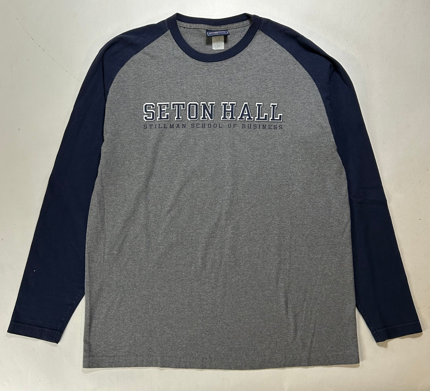 Vintage 00s Jansports Seton Hall Stillman School Of Business College Long Sleeve Tee Large Can Fit XL 23.25x30.25 Inches Gray/Blue