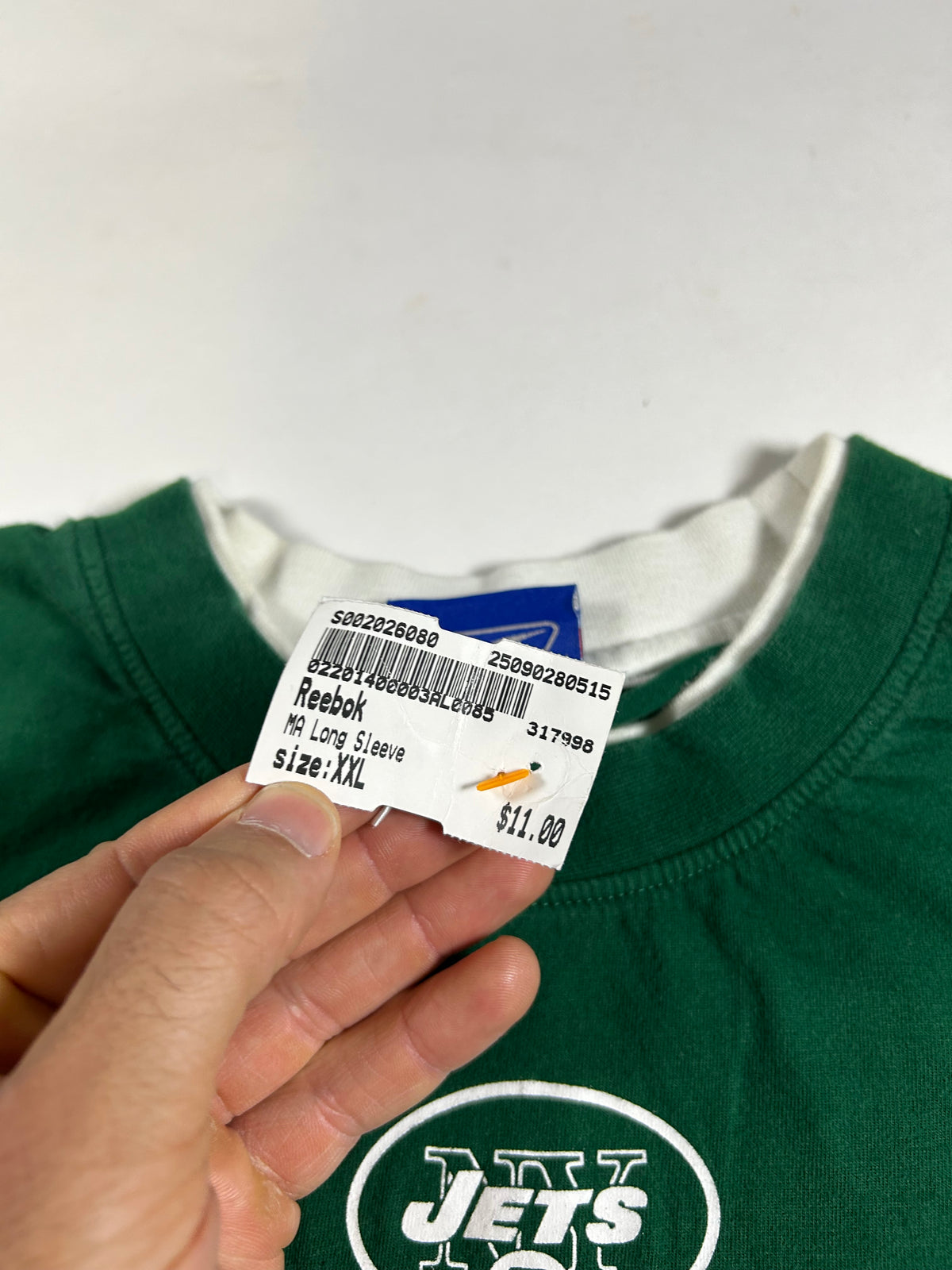 Vintage Reebok NFL New York Jets Long Sleeve Tee Y2K Style New With Mark 2XL 25.25x32.5 Inches