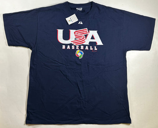 Brand New Vintage Majestic 2006 World Baseball Classic Team USA Baseball Derek Jeter #2 Tee 2XL 26x32.5 Inches Has Flaw On Botton Shown In 3rd Pic