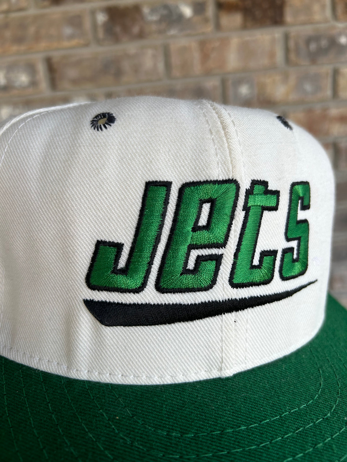 Vintage New York Jets Logo Spell Out NFL Fitted Hat 7 1/8 Double Logo Annco USA