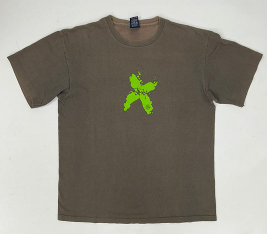Vintage 90s Stussy DX Green X Degeneration X Style Graphic WWF Tee Large 21.25x27.5 Inches USA