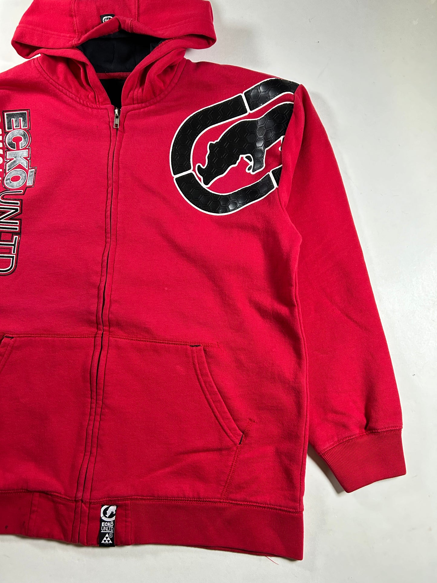 Vintage Eckō Unltd. Raw & Uncut Zip Hooded Sweatshirt Medium 22.75x27.5 Inches Red As Is