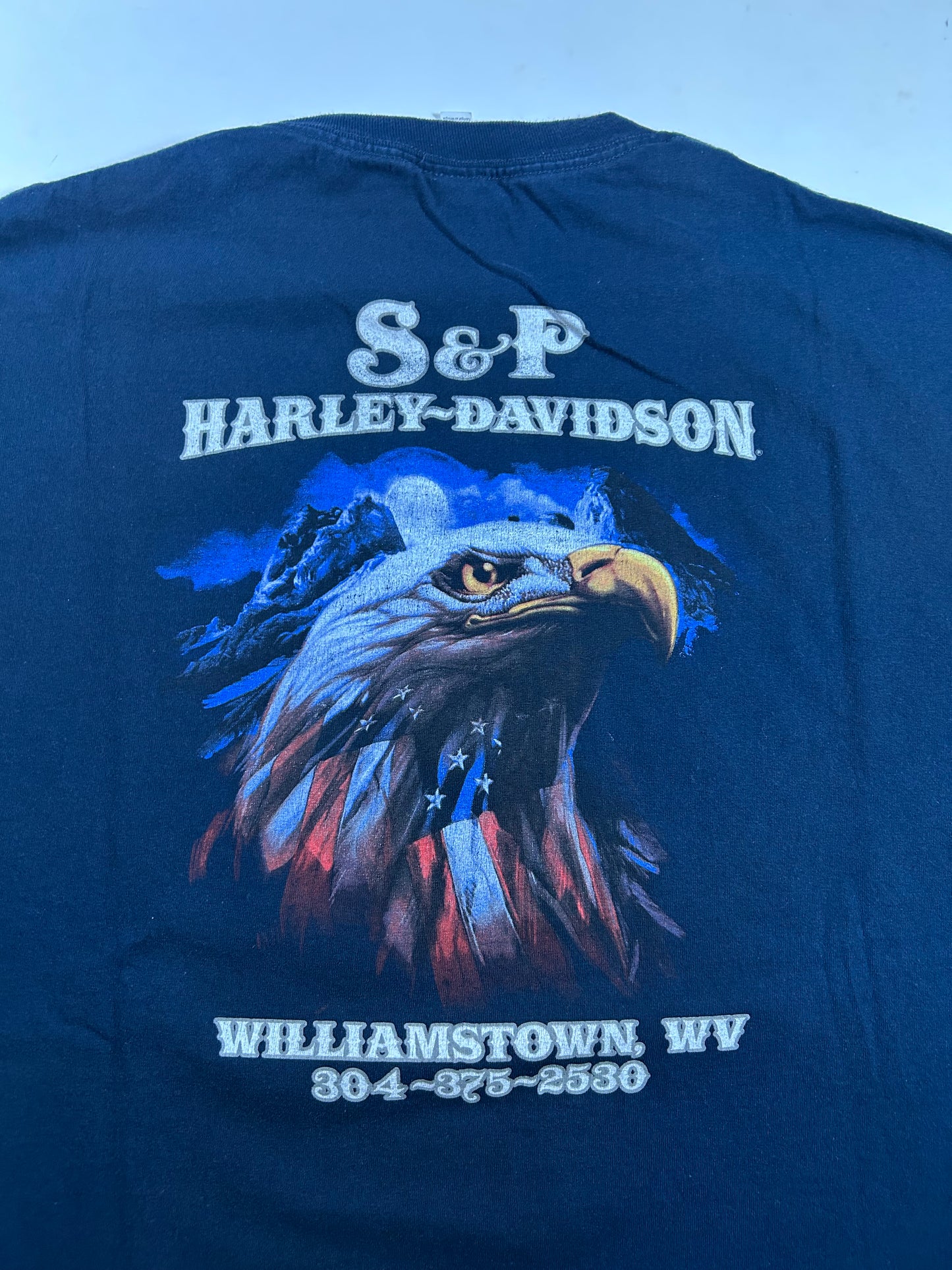 2018 Harley Davidson Motorcycles American Eagle Graphic S&P Williamstown, WV Dealer Tee 2XL 25.75x31.75 Inches Navy