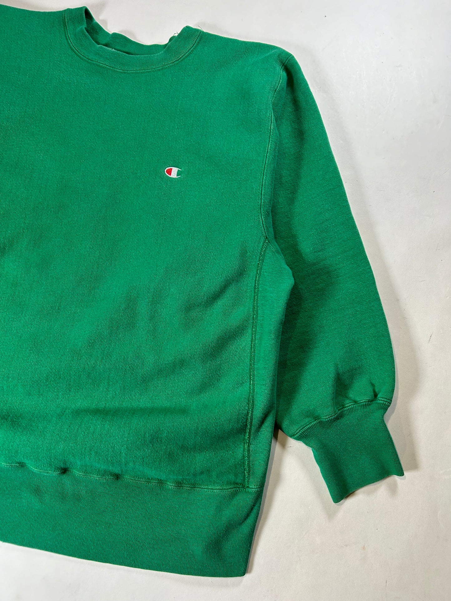 Vintage 80s Champion Reverse Weave Kelley Green Crewneck Sweatshirt 22.25x28.25 Inches Mediumish Fit