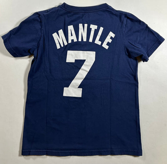 Nike Mickey Mantle #7 New York Yankees T-Shirt Blue Yanks Kids Small 14.5x20 Inches