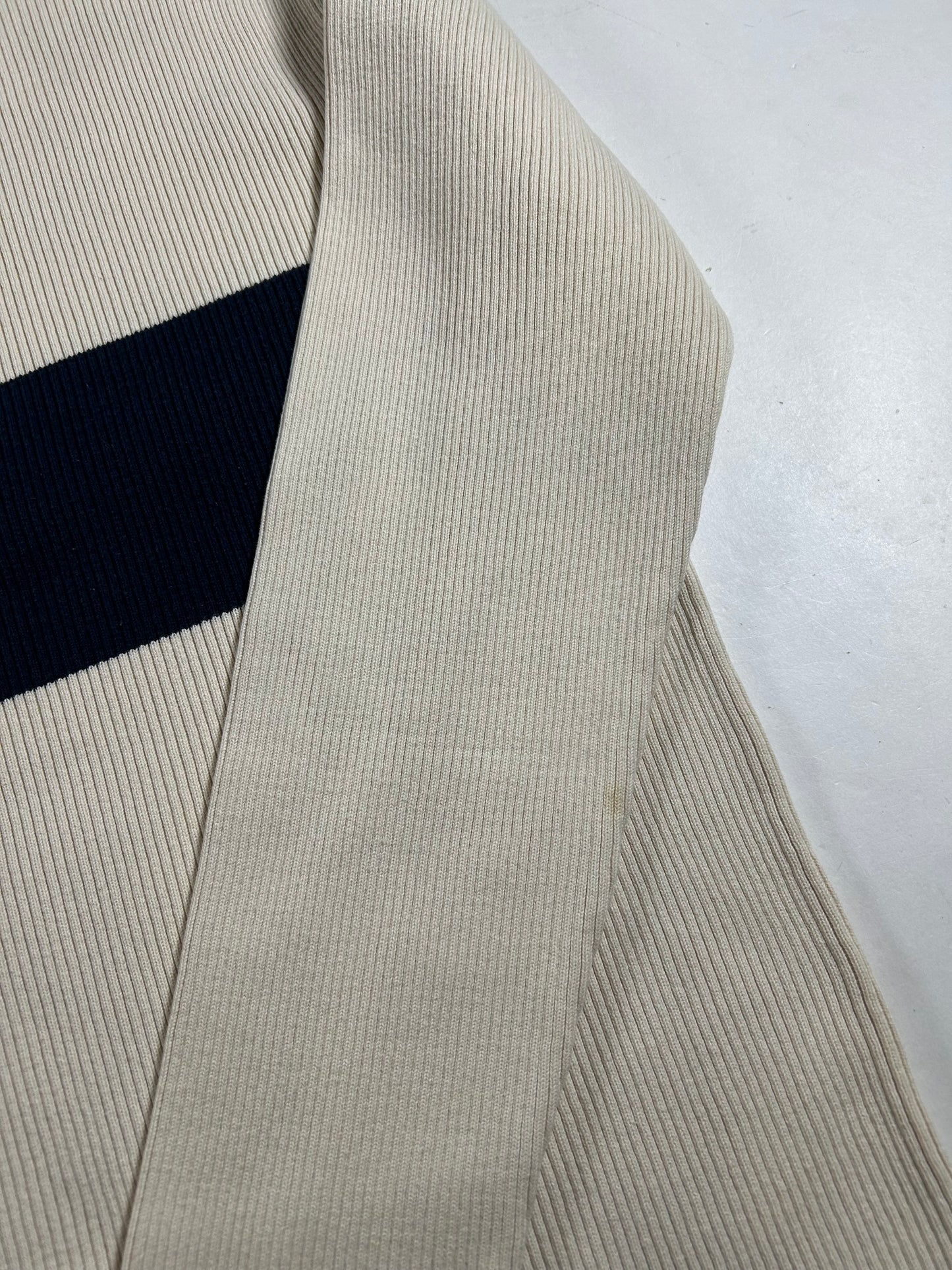 Vintage Polo Jeans Co Ralph Lauren Ribbed Cotton Sweater Cream Navy Stripe Small 20.25x24.25 Inches