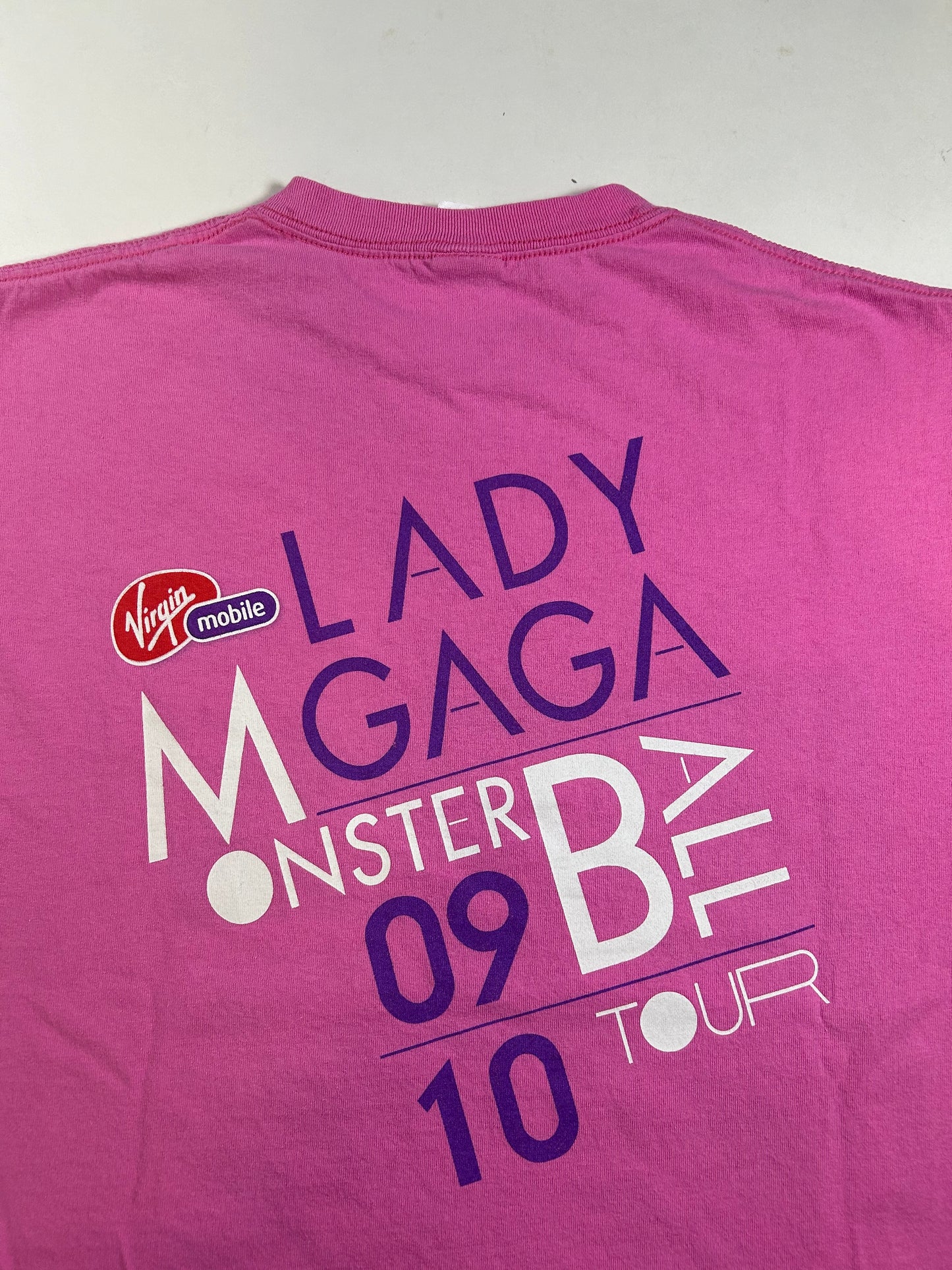 Lady Gaga 2009 The Monster Ball Tour Graphic Tee Pink Large 21.5x29.5 Inches As Is Worn Music