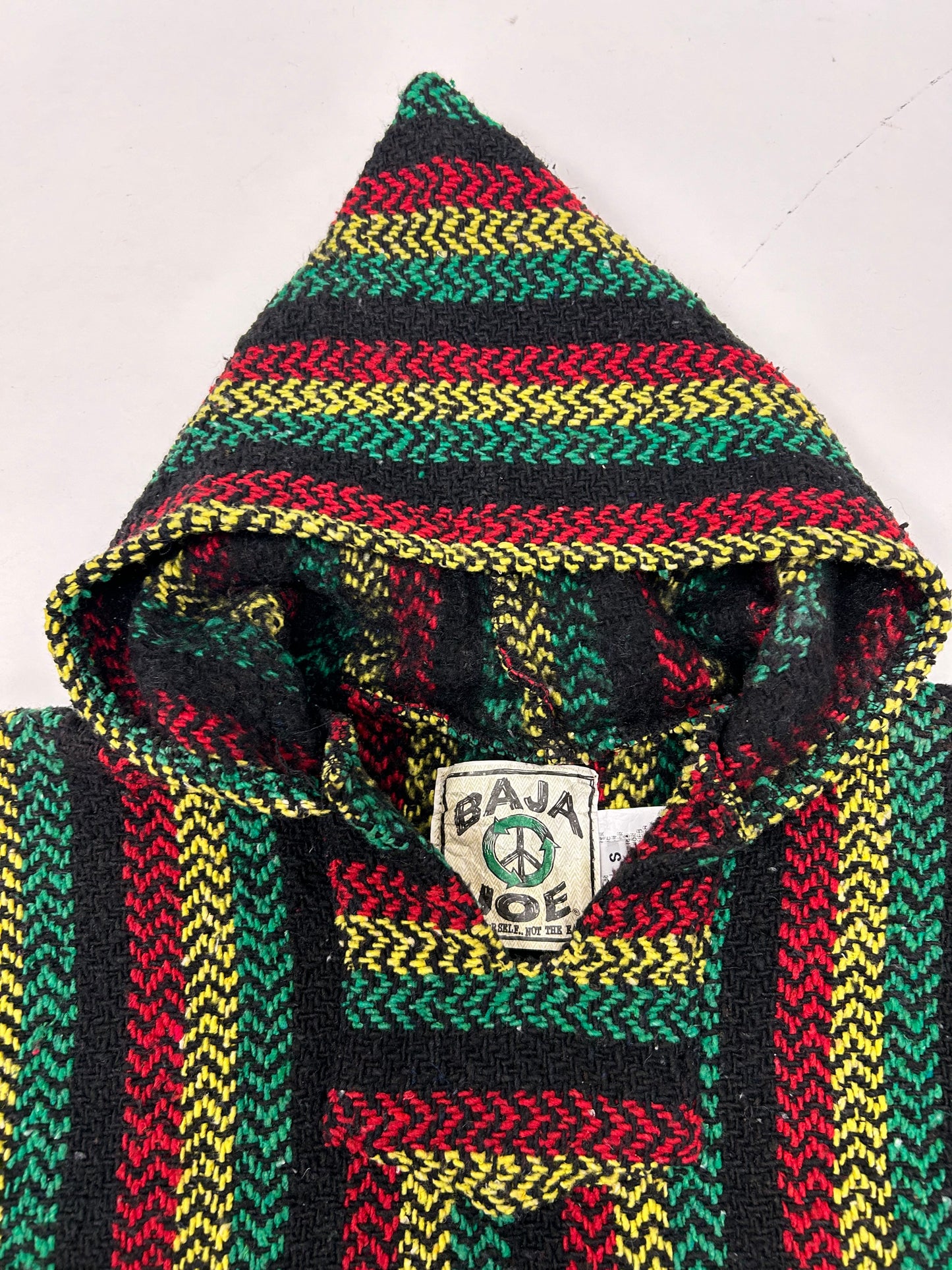 BAJA JOE Drug Rug Rasta Woven Knit Sweater Hoodie Jamaca Tagged Small Mexico