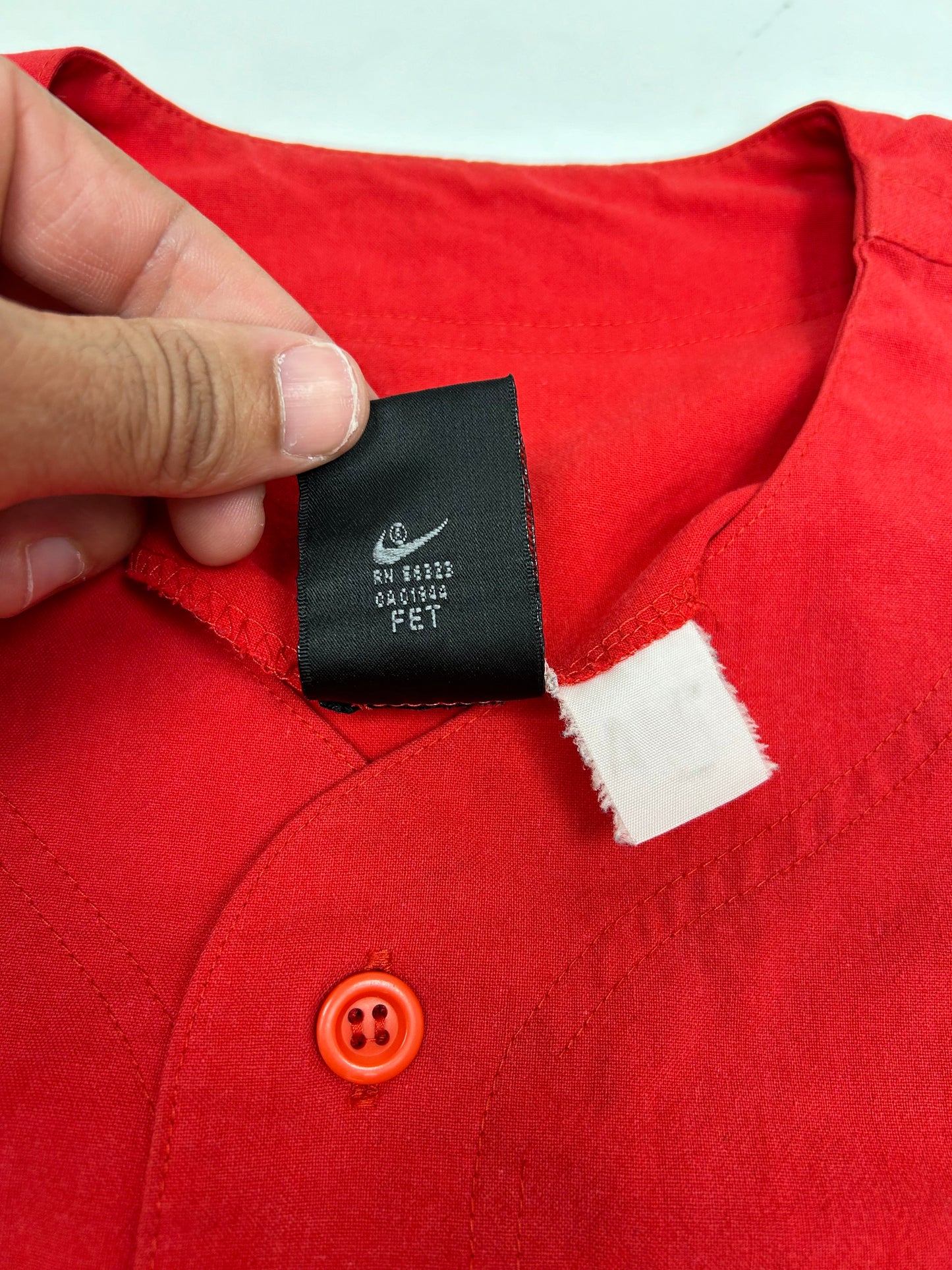 Vintage Nike Air Jordan 'Spellout Logo' Baseball Jersey Red 1991 Rare XL/L Fit