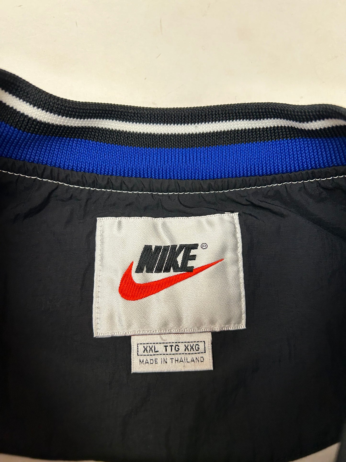 Vintage 90s Nike Swoosh V-neck Pullover Windbreaker Jacket 2XL 29.25x30.5 Inches Blue/Black/White