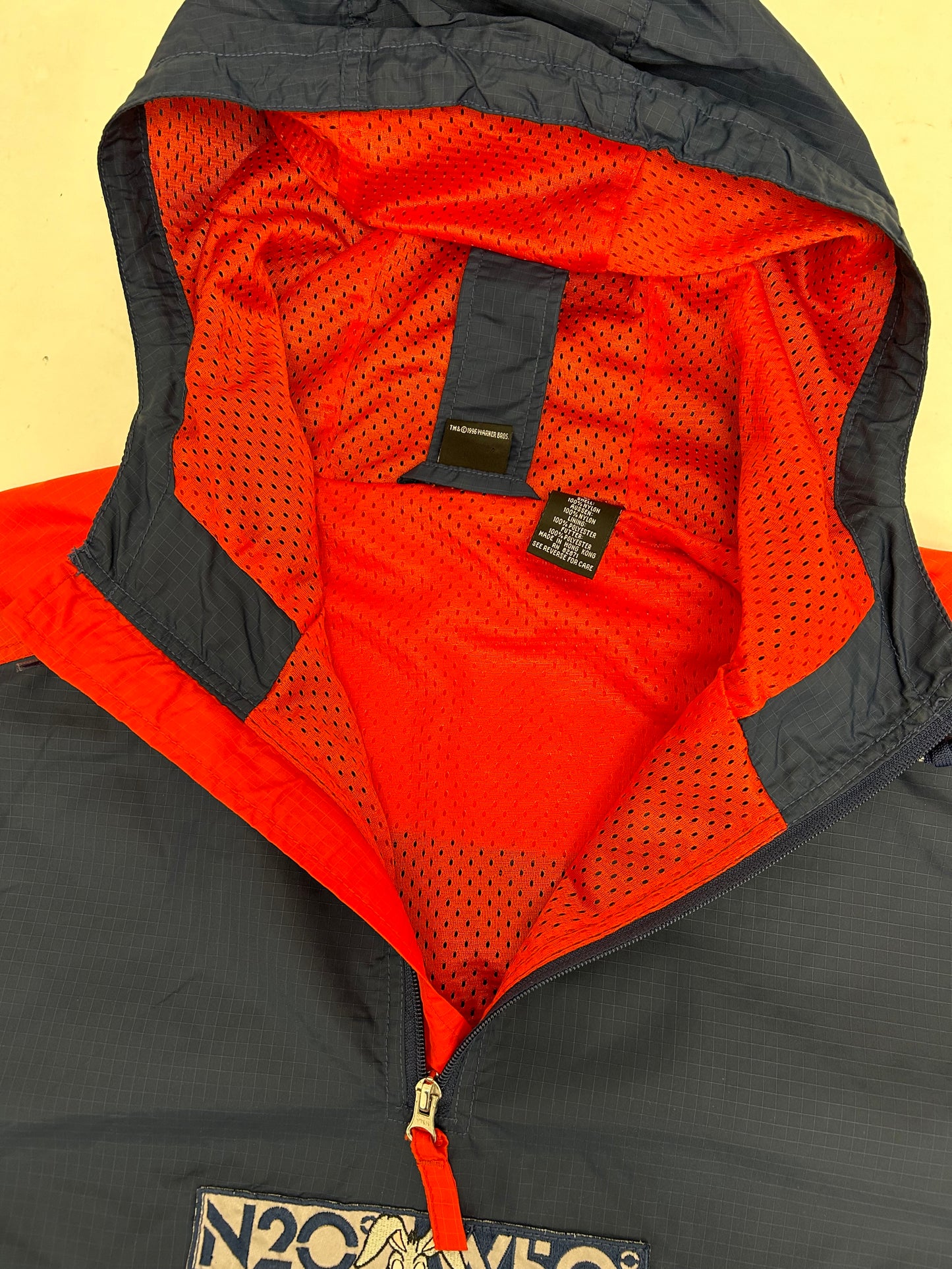 Vintage 1996 Warner Bros. Looney Tunes Bugs Bunny Longitude/Latitude Windbreaker Jacket Large 27.25x29.25 Inches Can Fit XL