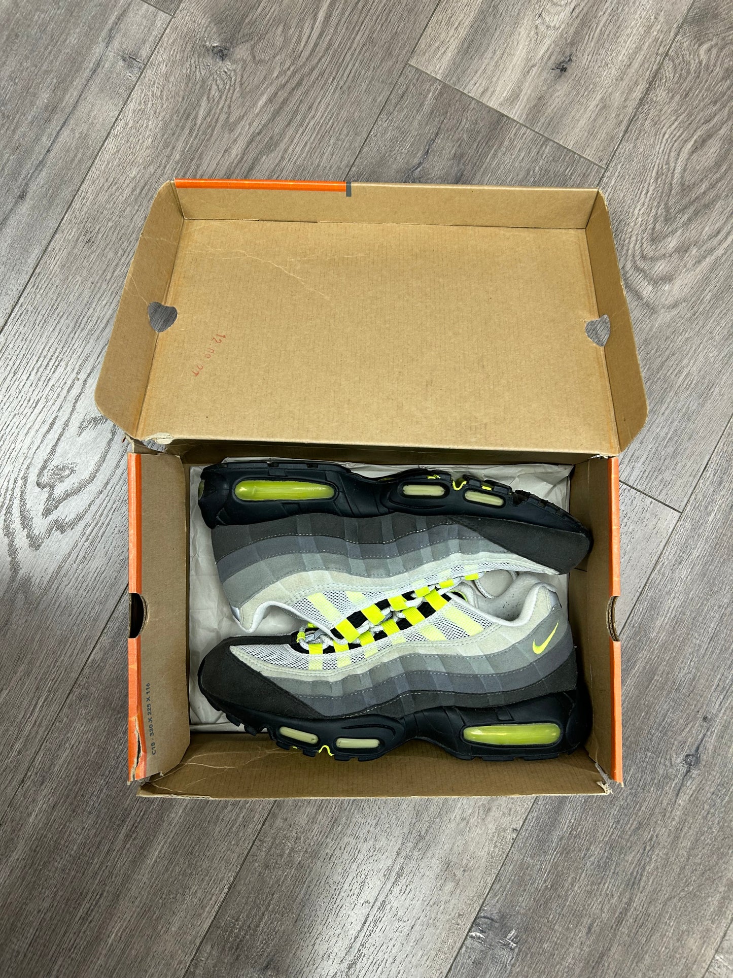 Vintage 2005 Nike Air Max 95 OG Neon Size 10.5 Used With Box 313111-071 Vietnam Wear At Your Own Risk