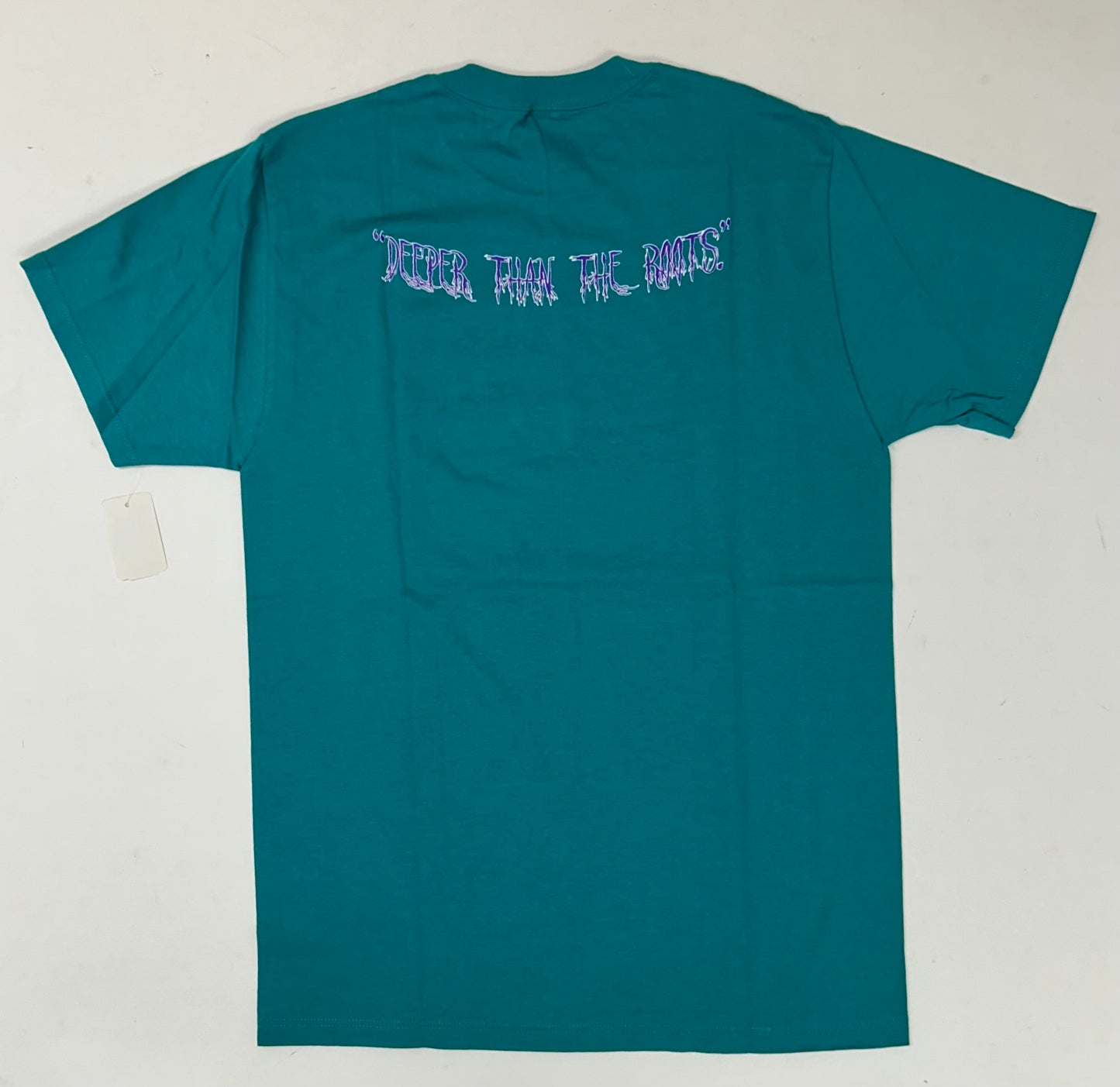 Edgewood NJ first edition “Deeper Than The Roots.” Tee Medium 90s Russell Athletic USA 100% Cotton Aqua Blue