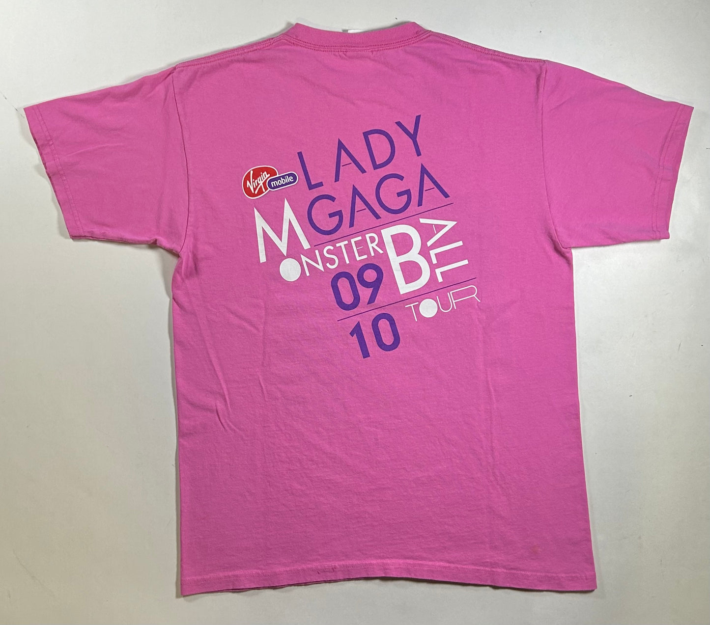 Lady Gaga 2009 The Monster Ball Tour Graphic Tee Pink Large 21.5x29.5 Inches As Is Worn Music