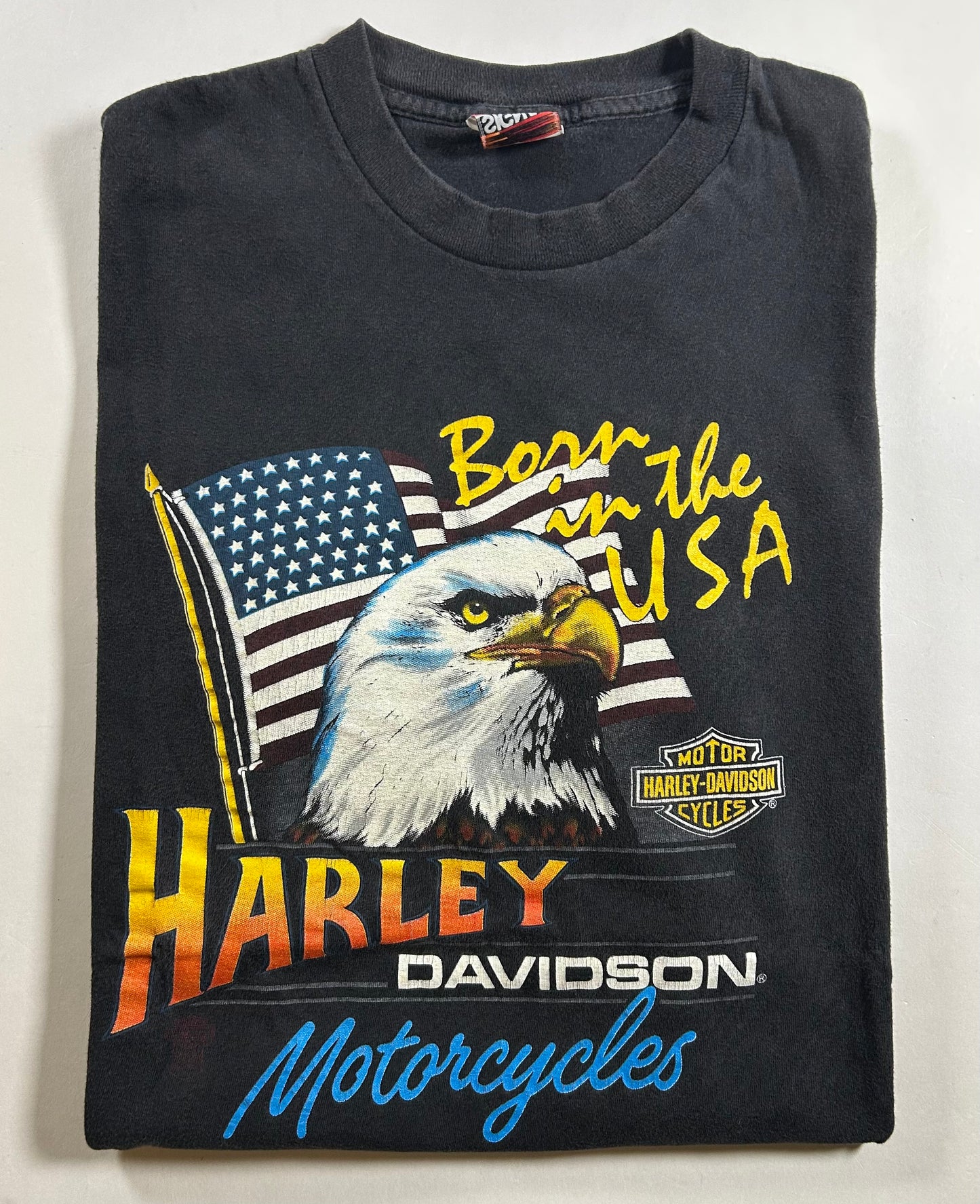 Vintage Harley Davidson Born In In The USA Eagle Citrus Heights California 1986 Tee Large 21.5x29.25 Inches