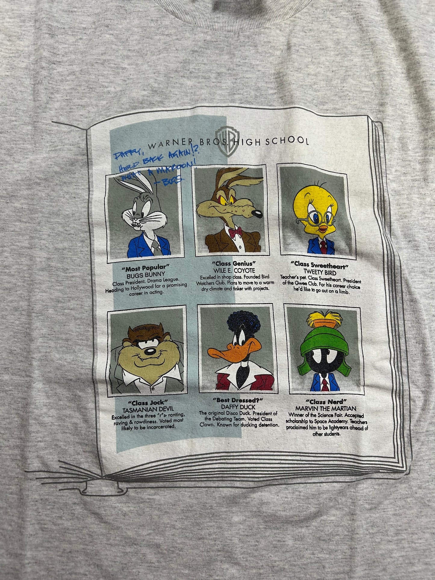 Vintage 1998 Warner Bros. High School Pictures Looney Tunes Tee Large 21.25x29.25 Inches