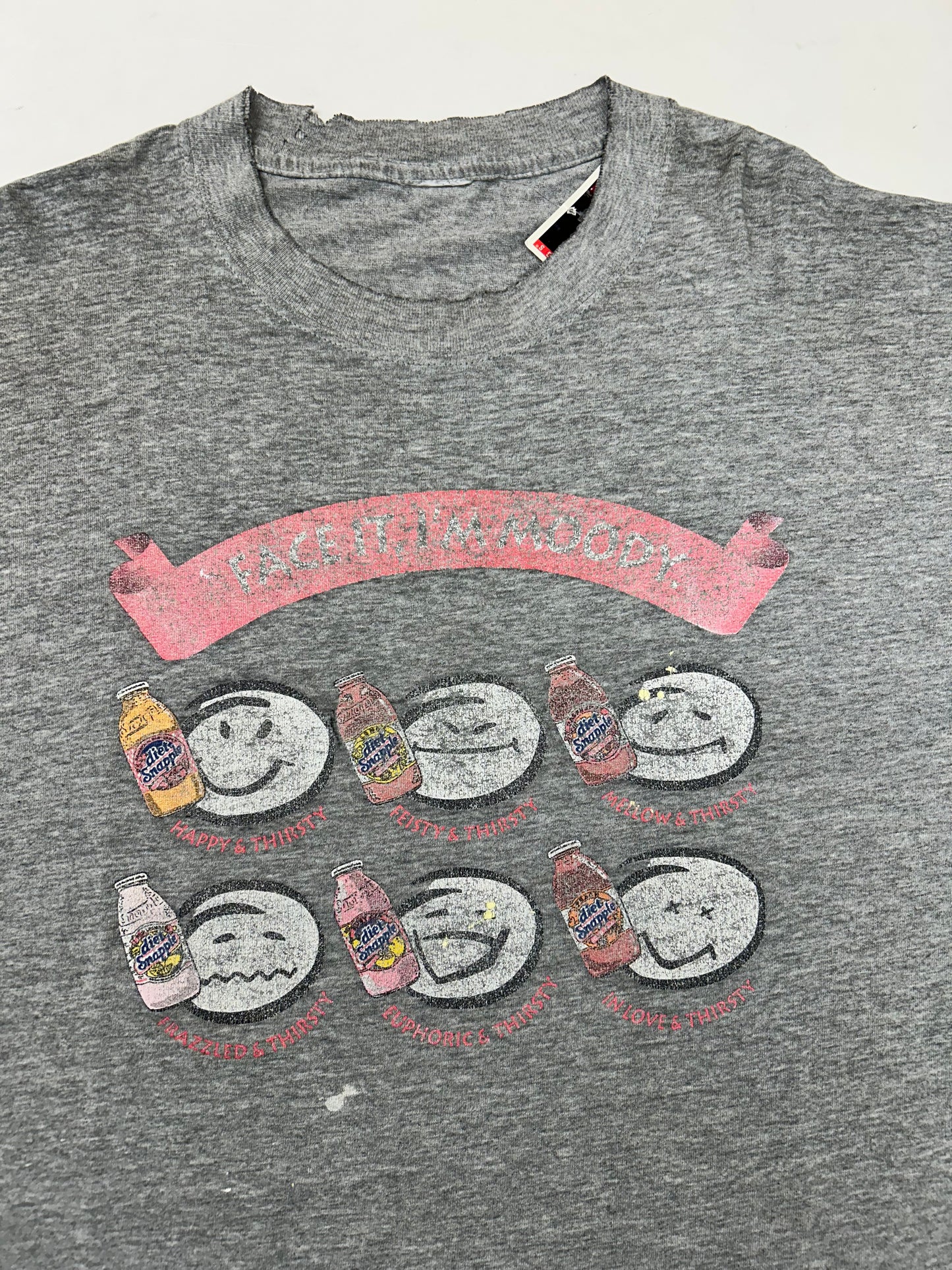 Thrashed As Is Worn Vintage 00s Diet Snapple Face It I’m Moody Drink Promo Brand Tee XL 24.25x29.25 Inches