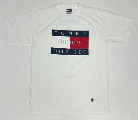 Vintage Tommy Hilfiger The Real American Fragrance Big Flag Tee Made in USA XL 24.25x33.5 Inches