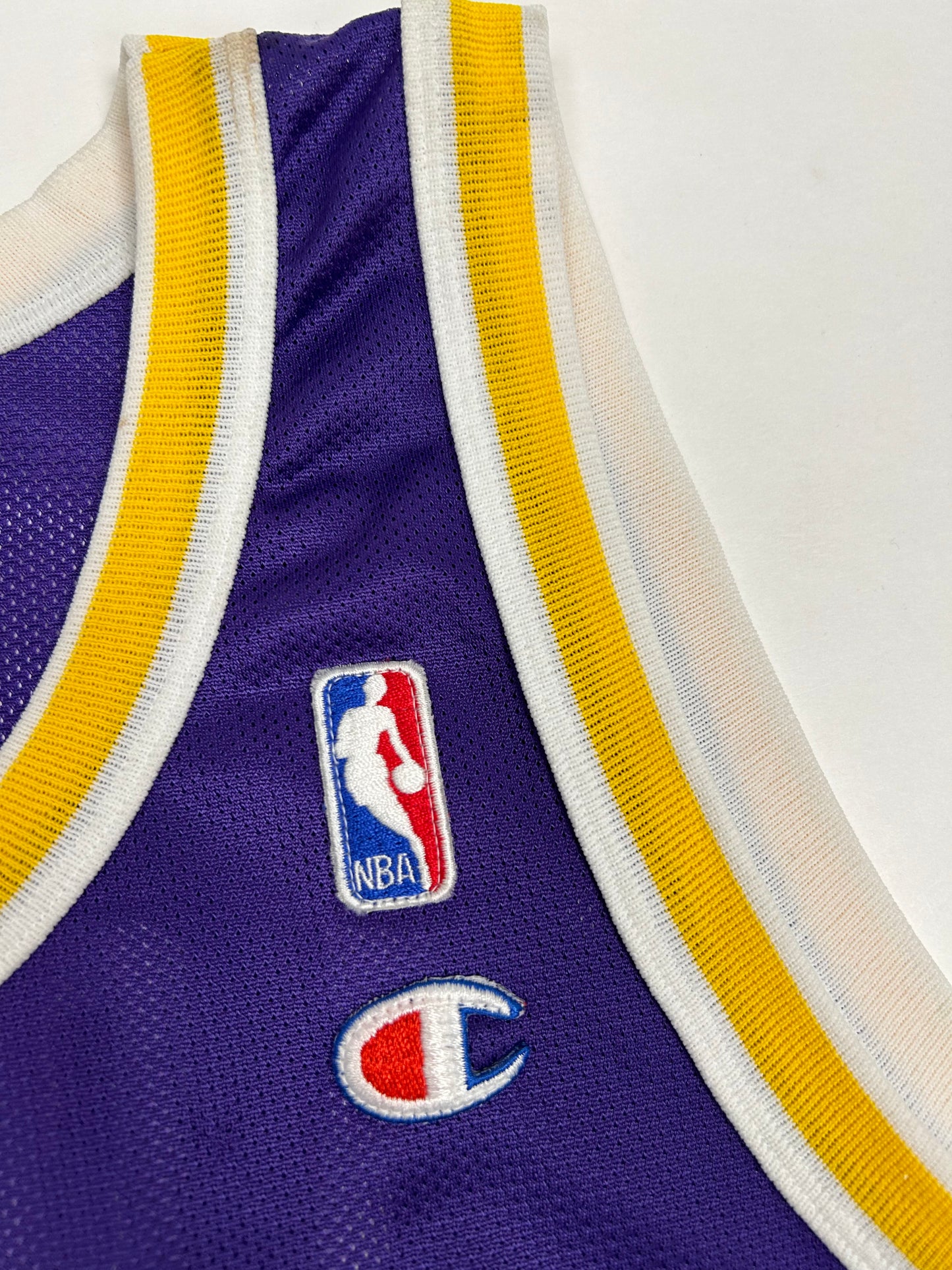 Vintage 90s Champion Los Angeles Lakers NBA Eddie Jones #6 Jersey Purple Size 44 Large 22.76x32.25 Inches