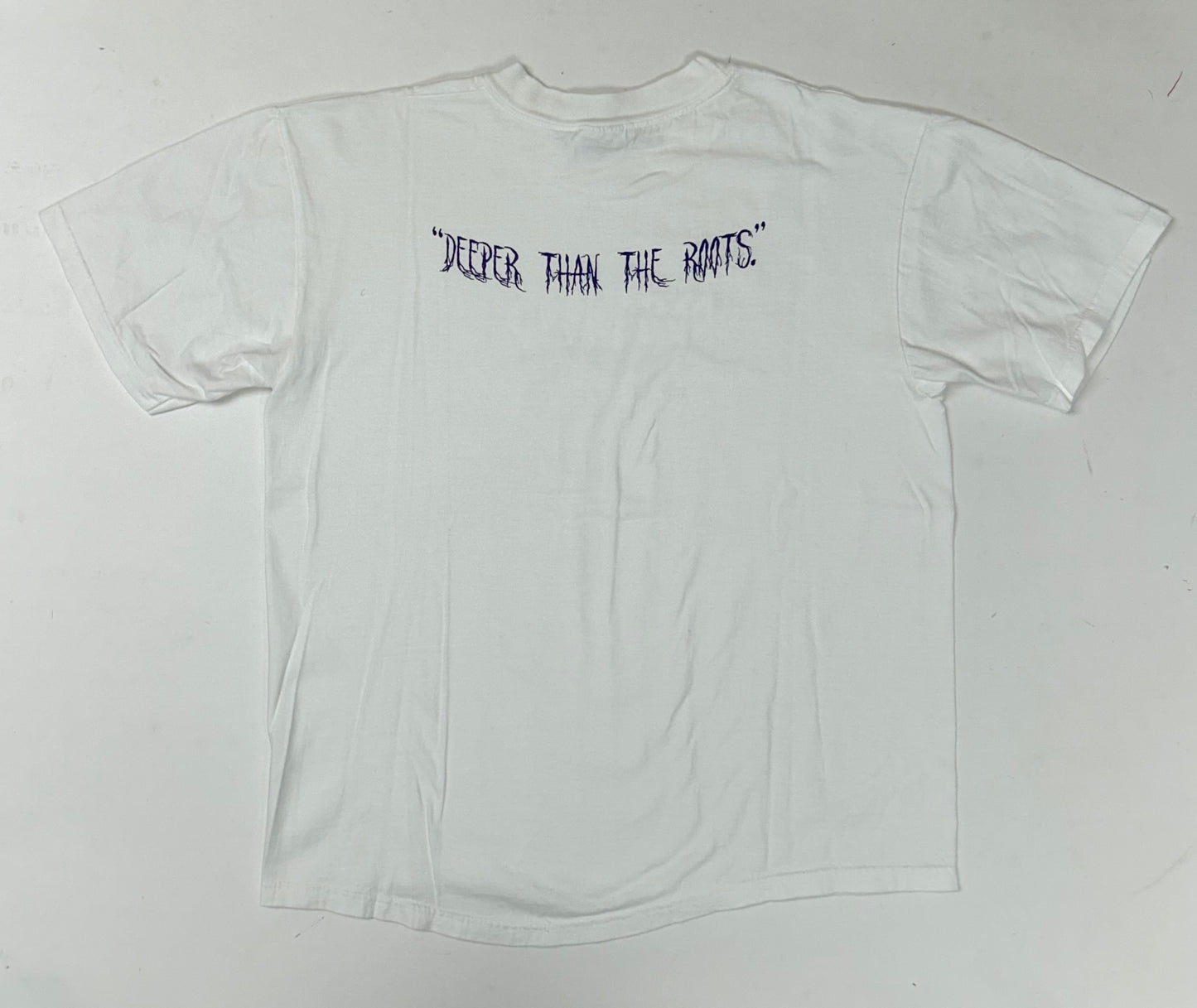 Edgewood NJ first edition “Deeper Than The Roots.” Tee Hanes Beefy-T USA/Mexico 100% Cotton White