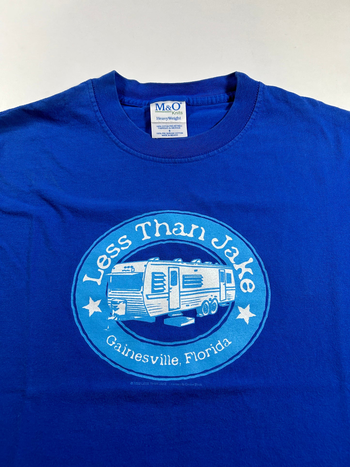 Vintage 2002 Less Than Jake Trailer Motor Home Gainesville Florida Band Tee Small 17.75x25.75 Inches Blue