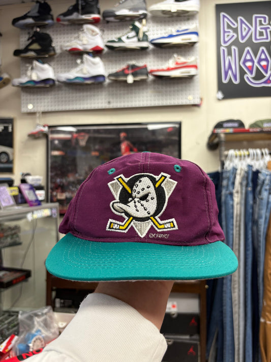 Vintage 90s Anaheim Mighty Ducks Hat Purple Snapback Disney Store