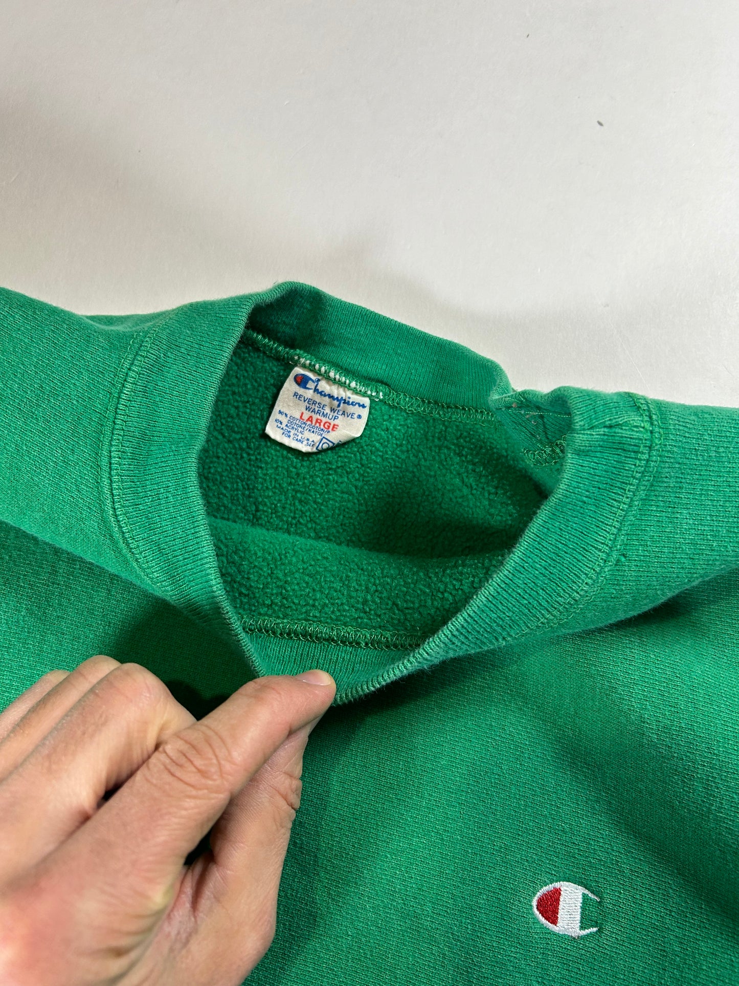 Vintage 80s Champion Reverse Weave Kelley Green Crewneck Sweatshirt 22.25x28.25 Inches Mediumish Fit