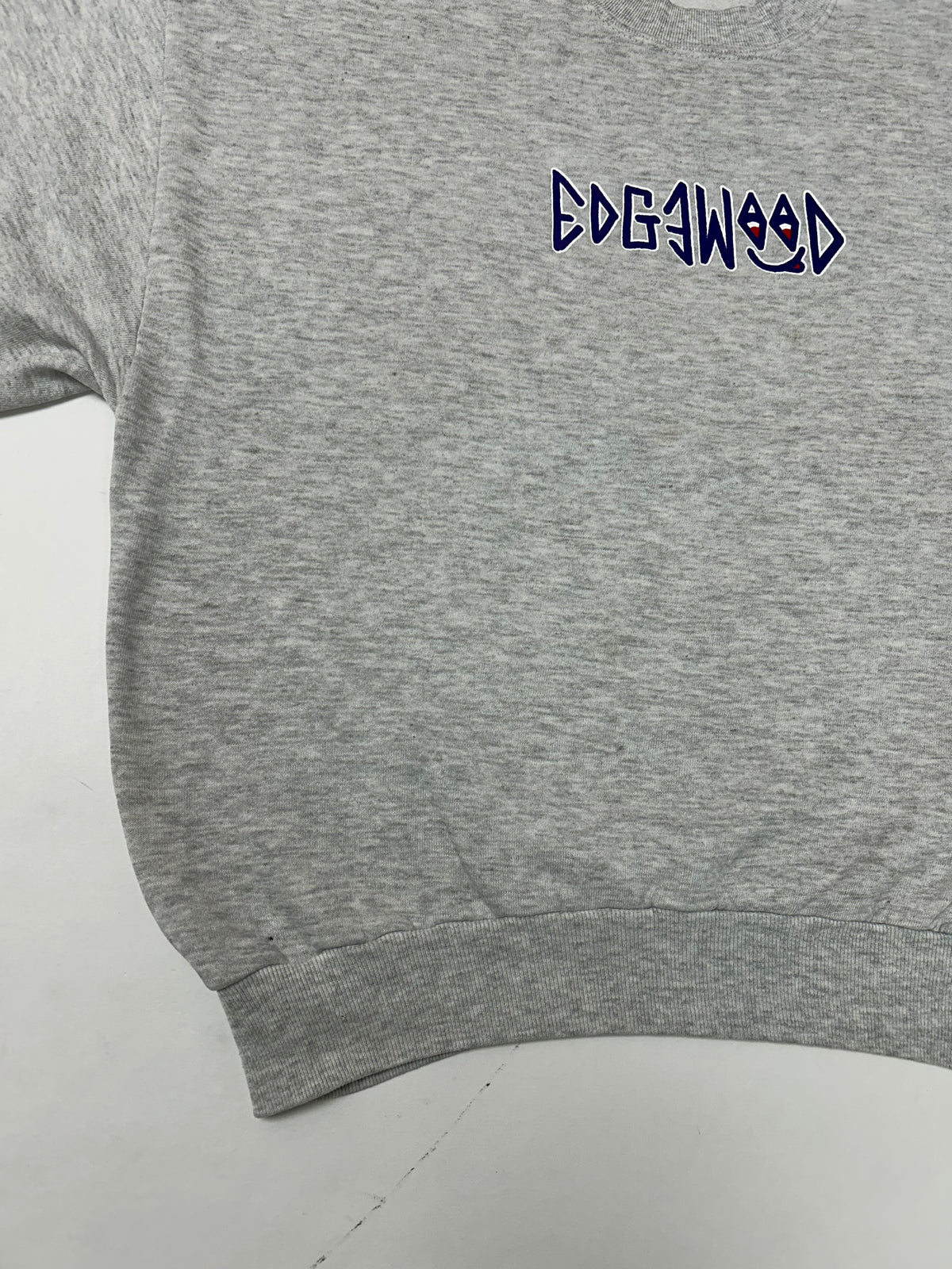 Edgewood New Jersey Deeper Than The Roots Crewneck Sweatshirt Jerzees Tag 50/50 Blend USA Heather Gray Thin Boxy Fit 24.5x25.75 Inches As Is