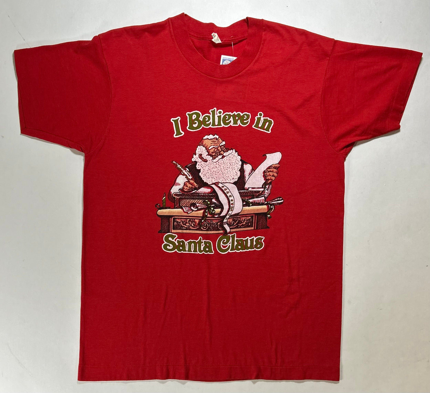 Vintage 80s Screen Stars I Believe In Santa Claus Christmas Tee Large/Medium Fit 21.25x29 Inches