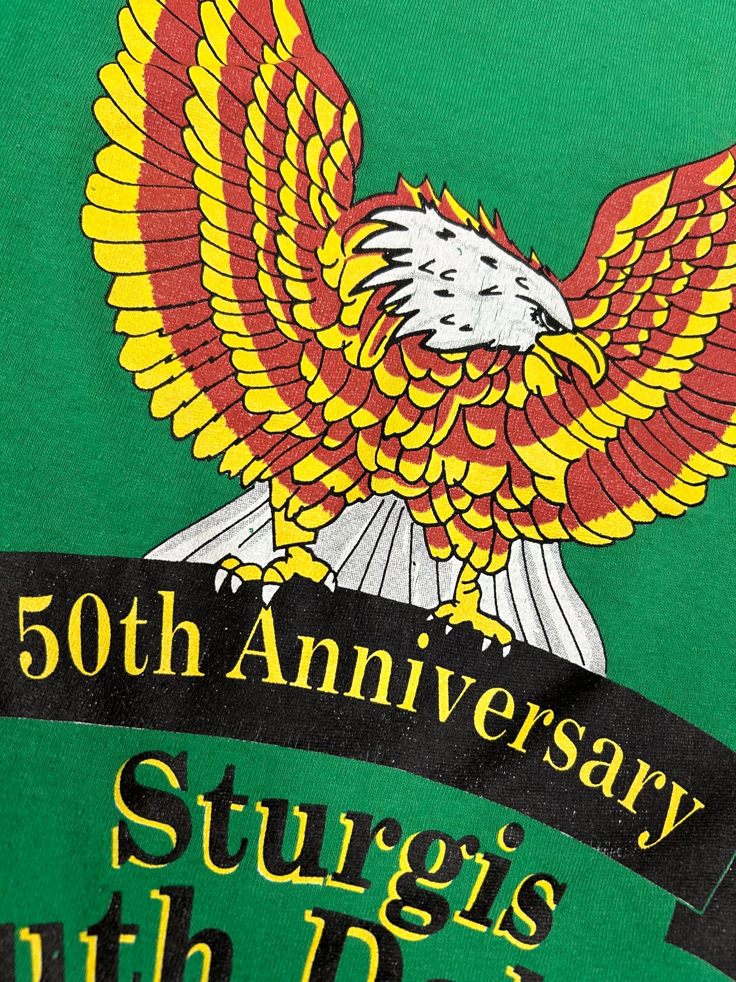 Vintage Sturgis 50th Anniversary Motorcycle Bike South Dakota Tee Green M/S