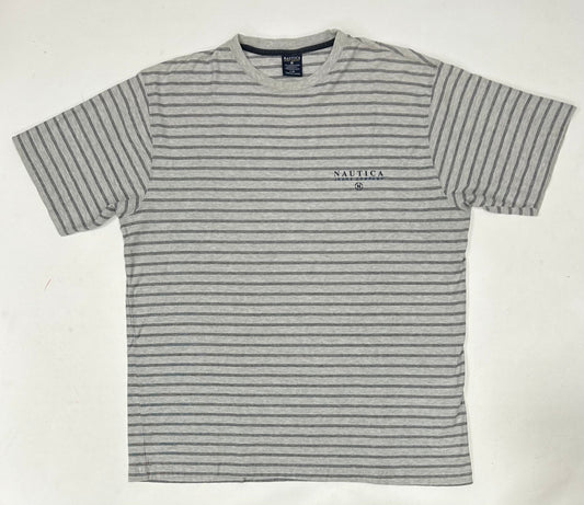 Vintage Nautica Stripe Knit T Shirt Navy Gray Made in USA L
