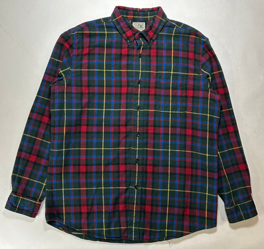 LL Bean Plaid Flannel Multicolor Slightly Fitted Made in El Salvador Large 25x31.5 Inches