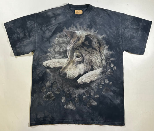Vintage The Mountain Black Wolf Paws Animals Outdoor 2002 Rusty Fretner Tee Large 23x29.75 Inches