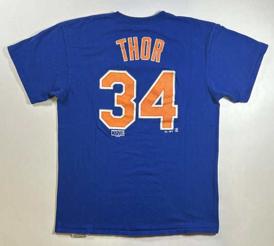 Majestic Marvel New York Mets Noah Syndergaard Thor MLB T-Shirt Large 21x28.74 Inches Blue
