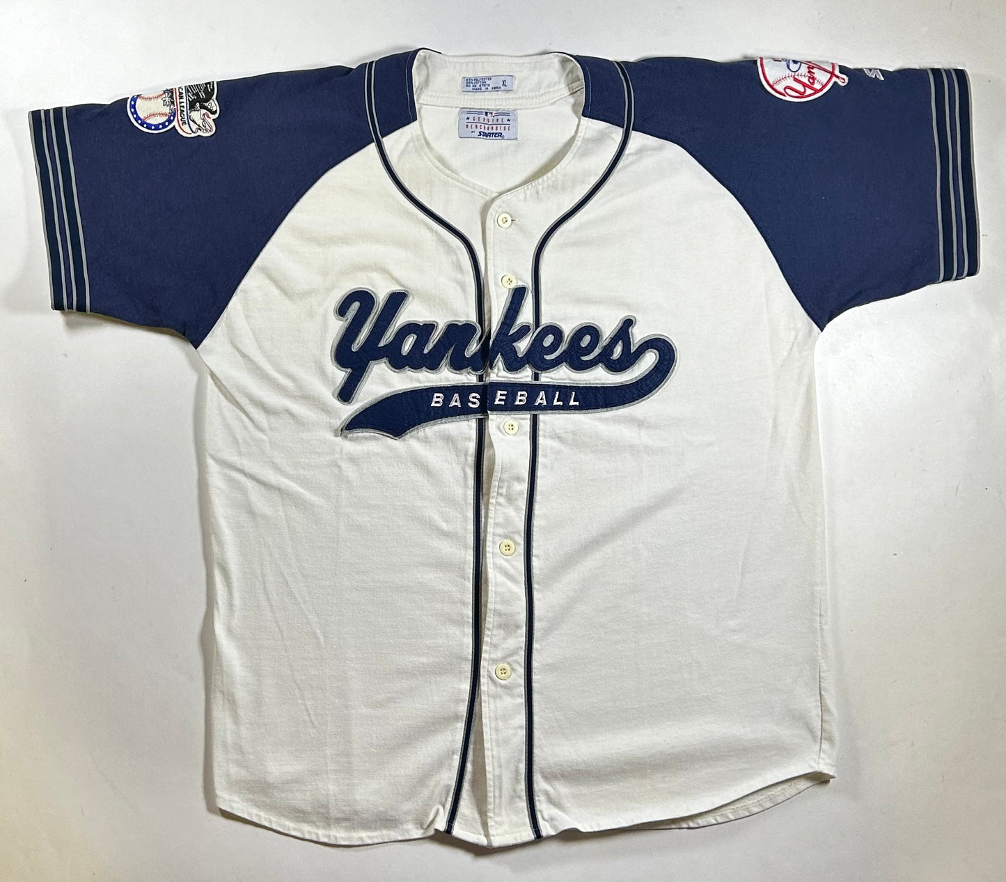 Vintage Starter New York Yankees Embroidery Script Spell Out Blank Jersey XL 26.5x32.75 Inches